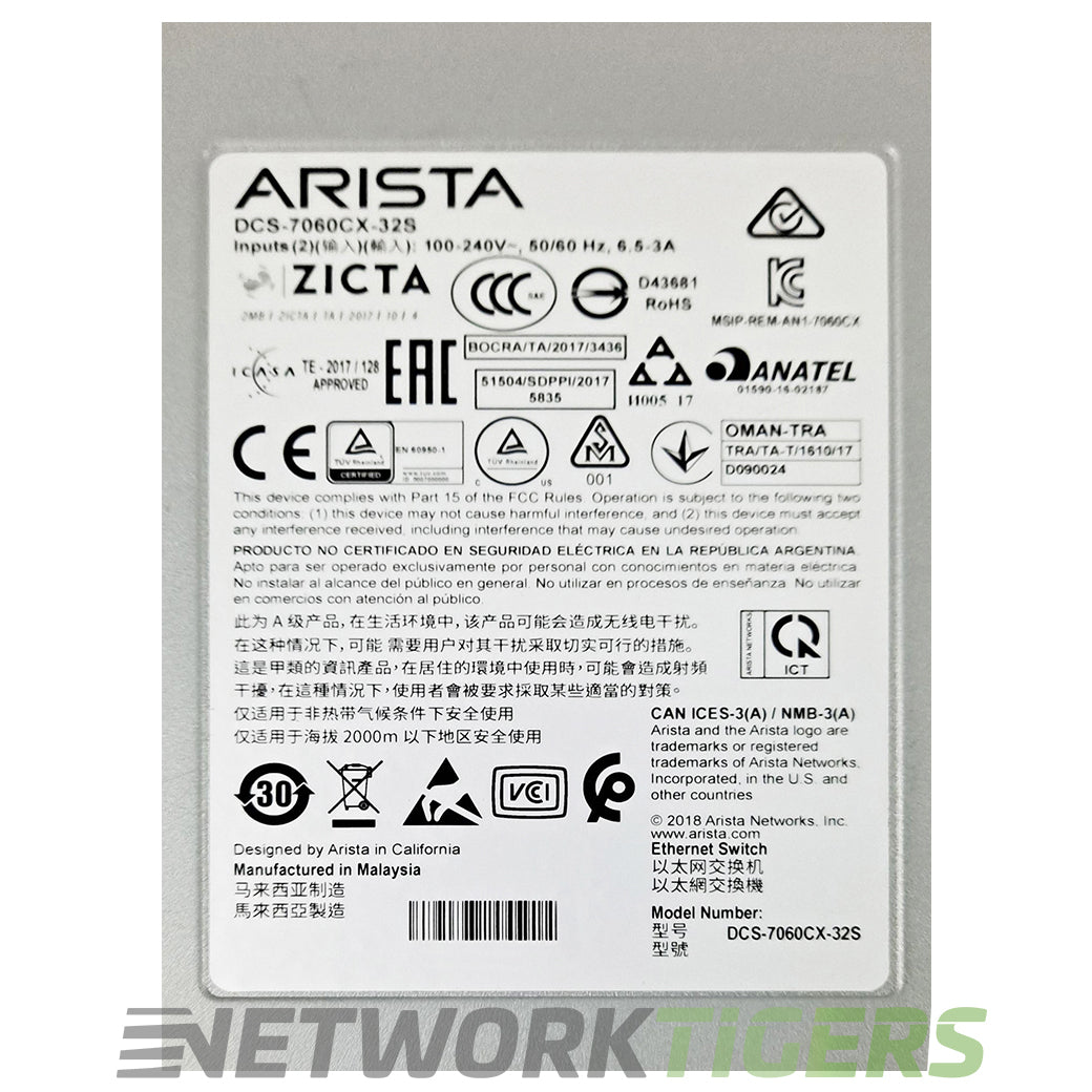 NEW Arista DCS-7060CX-32S-R HPE JH577A 32x 100GB QSFP100 2x 10GB SFP+ B-F Switch