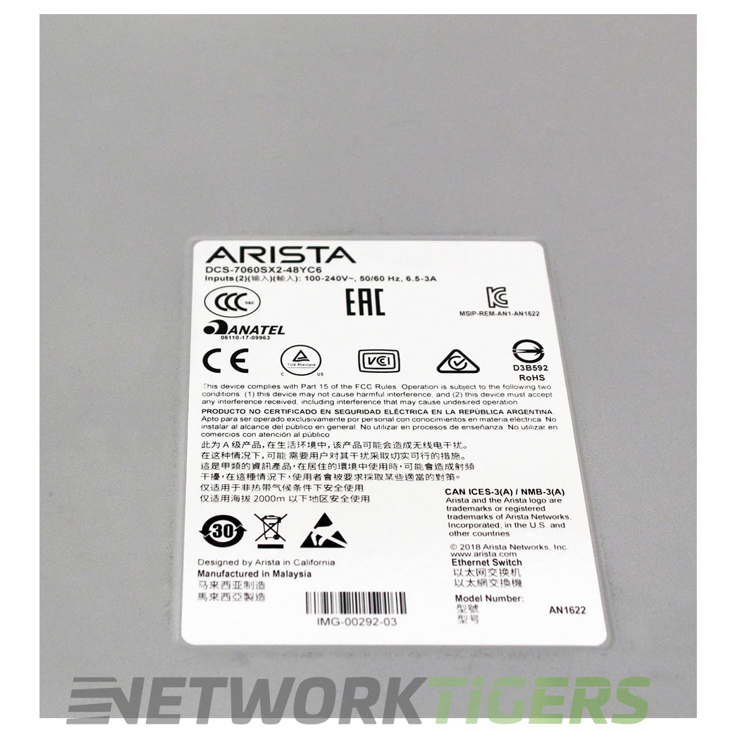 NEW Arista DCS-7060SX2-48YC6-F 48x 25GB SFP25 6x 100GB QSFP F-B Airflow Switch