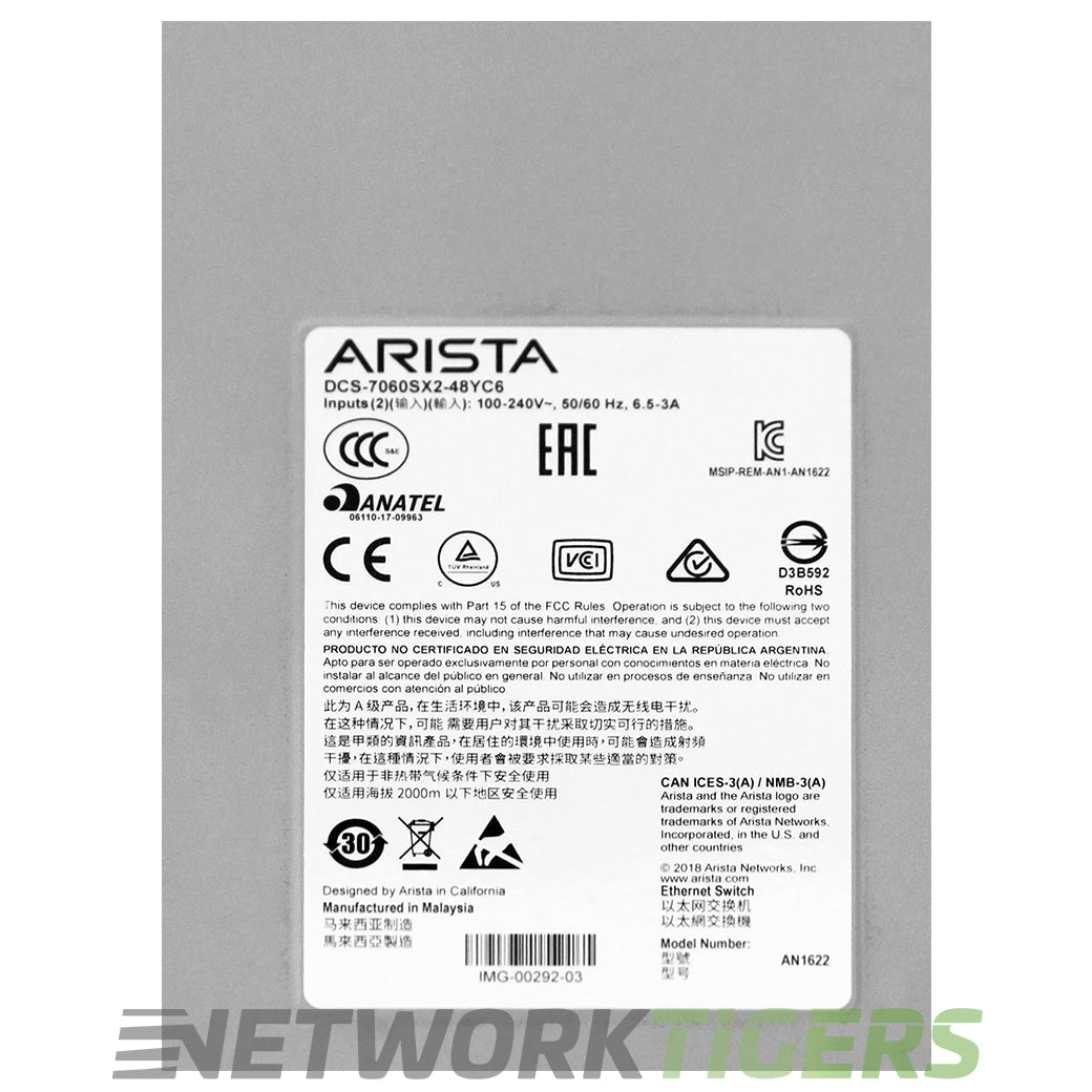 NEW Arista DCS-7060SX2-48YC6-R 48x 25GB SFP+ 6x 100GB QSFP B-F Airflow Switch