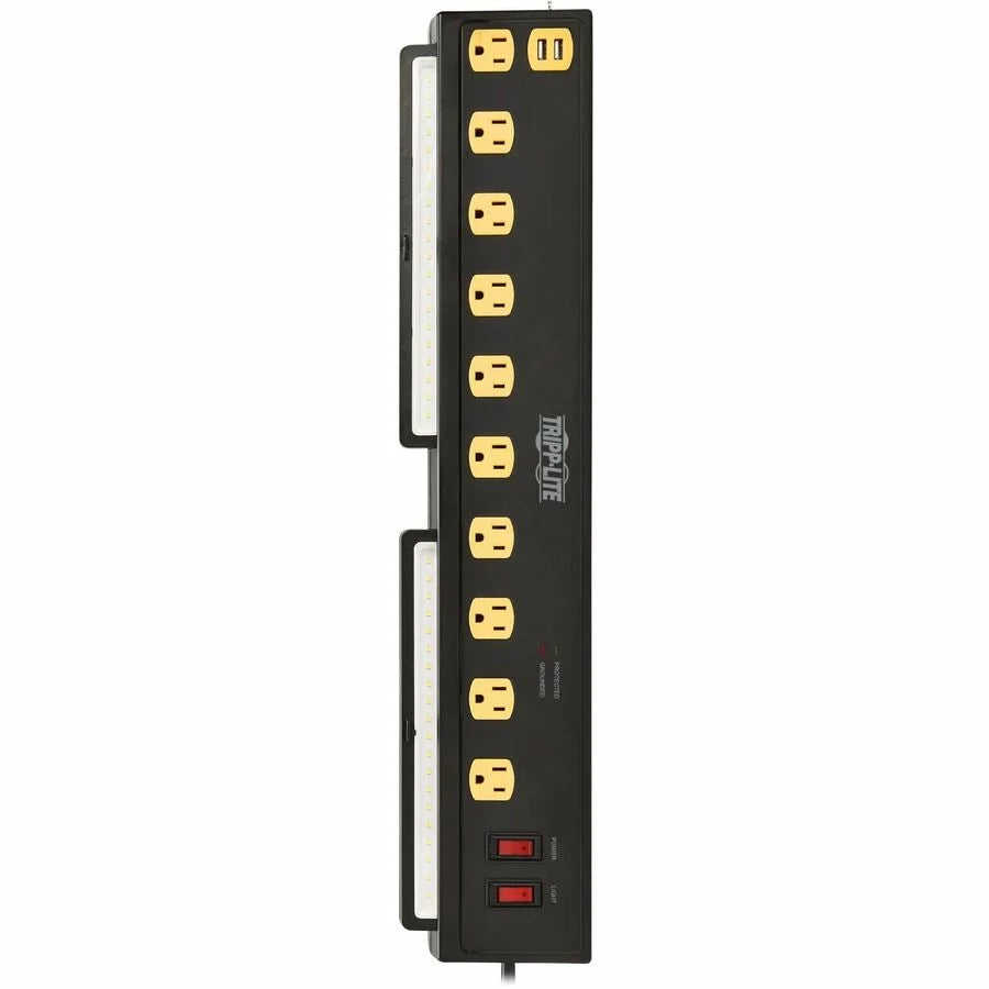 Eaton Tripp Lite Series Protect It! 10-Outlet Surge Protector with Swivel Light Bars - 5-15R Outlets, 2 USB Ports, 10 ft. (3 m) Cord, 4500 Joules, Black