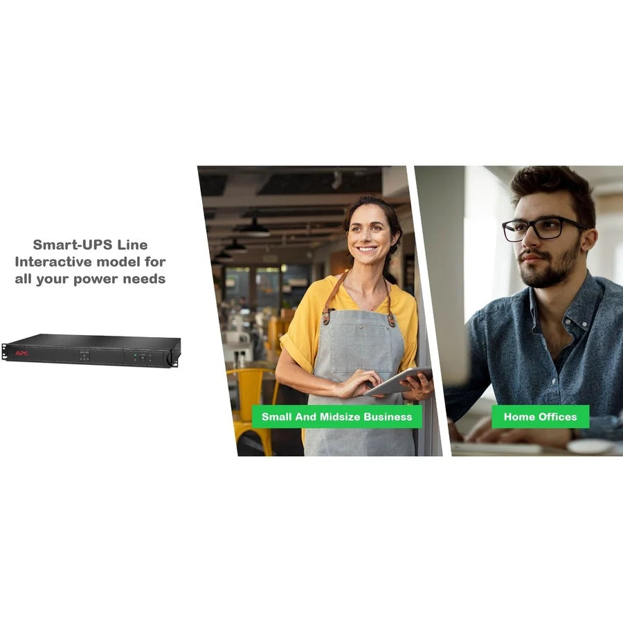 APC Smart-UPS, Line Interactive, 500VA, Rackmount 1U, 120V, 4x NEMA 5-15R outlets, Short Depth