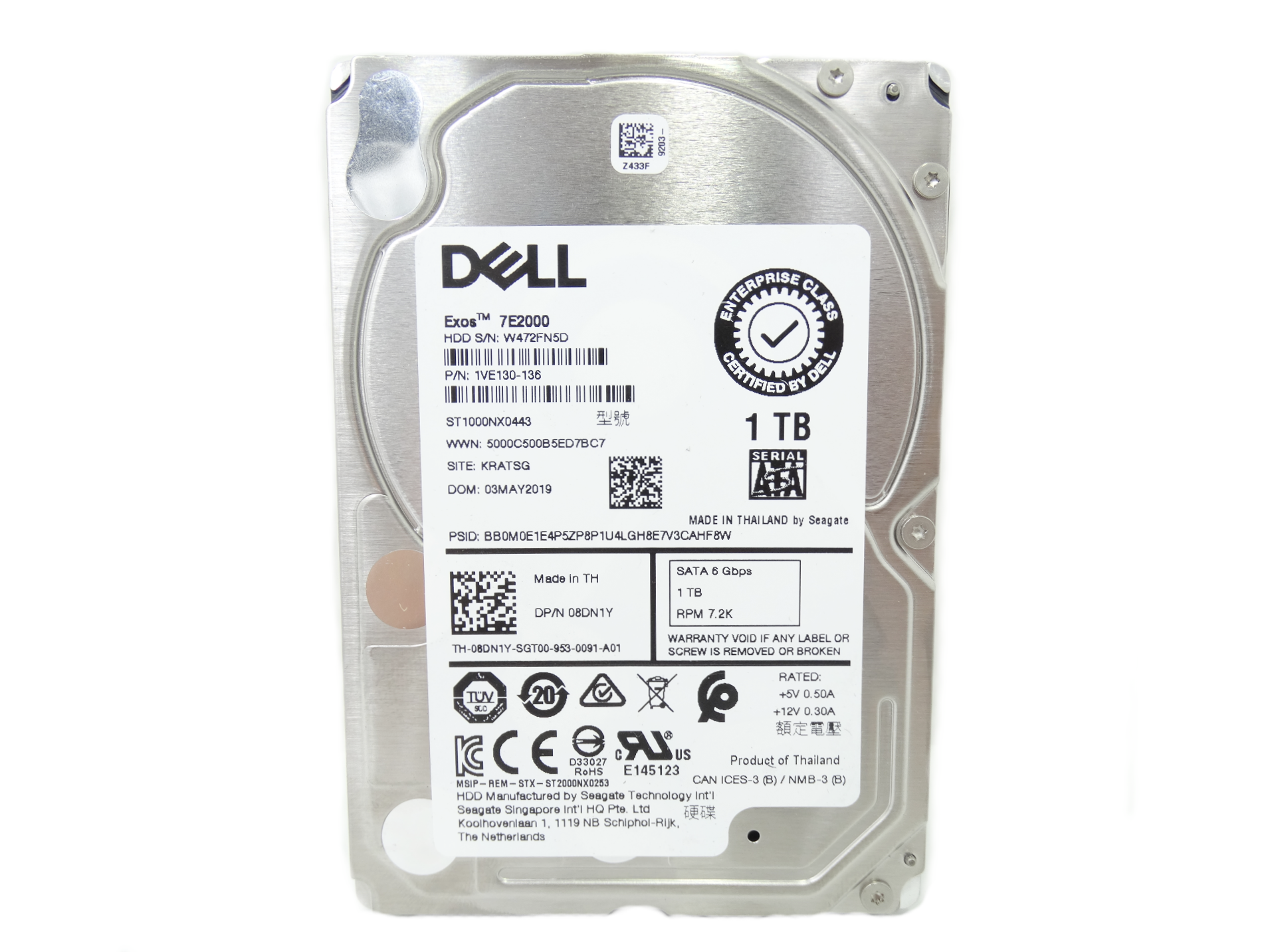 Dell 1TB 7.2K RPM SATA 6GB/s  2.5'' HDD Hard Drive (ST1000NX0443)
