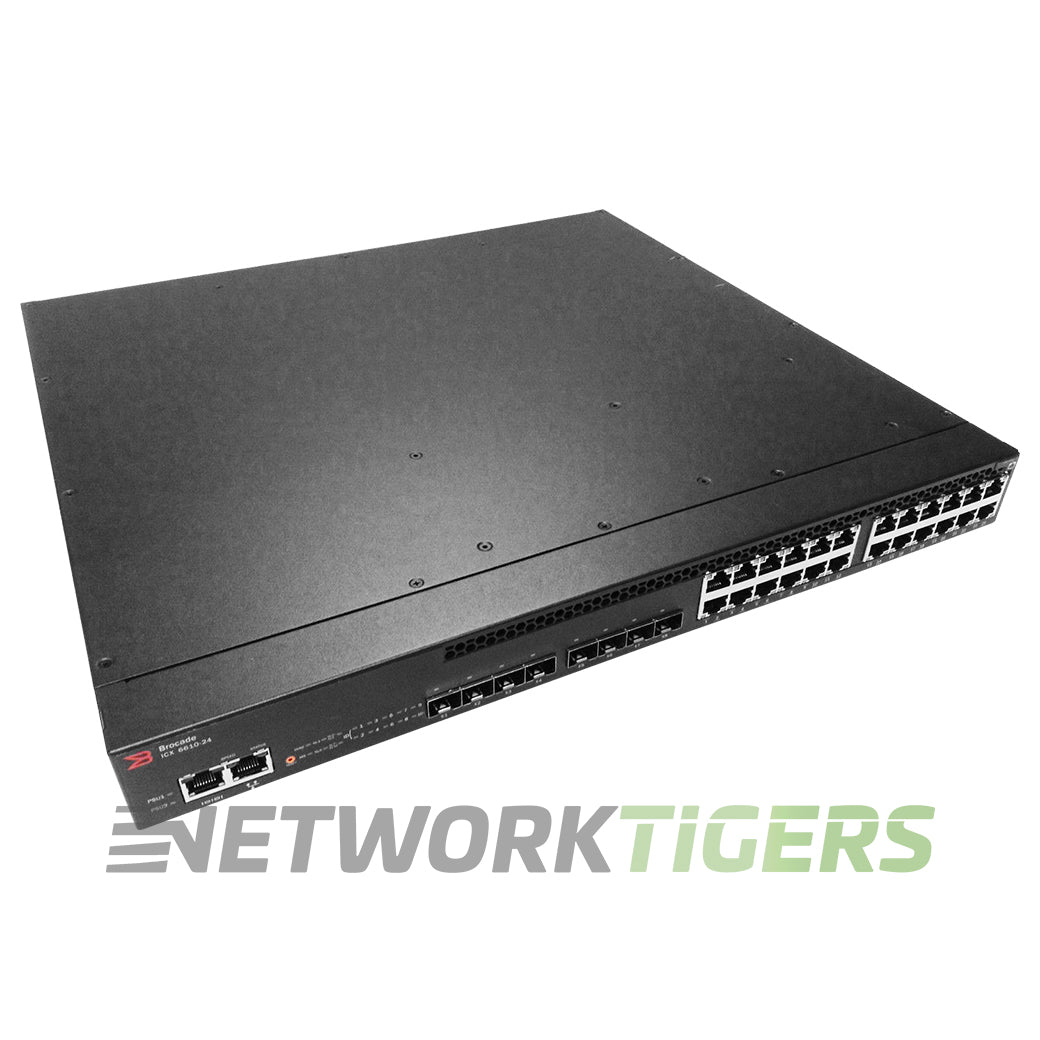 Brocade ICX6610-24-PE 24x 1GB RJ45 8x 1GB SFP 4x 40GB QSFP+ F-B Air (P) Switch