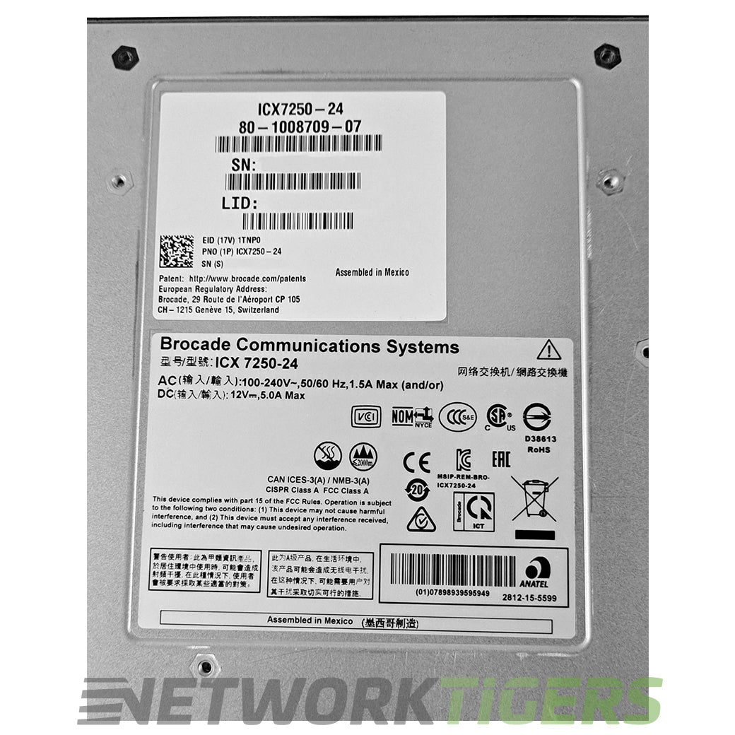 Ruckus Brocade ICX7250-24 24x 1GB RJ45 8x 1GB SFP Side-to-Back Airflow Switch