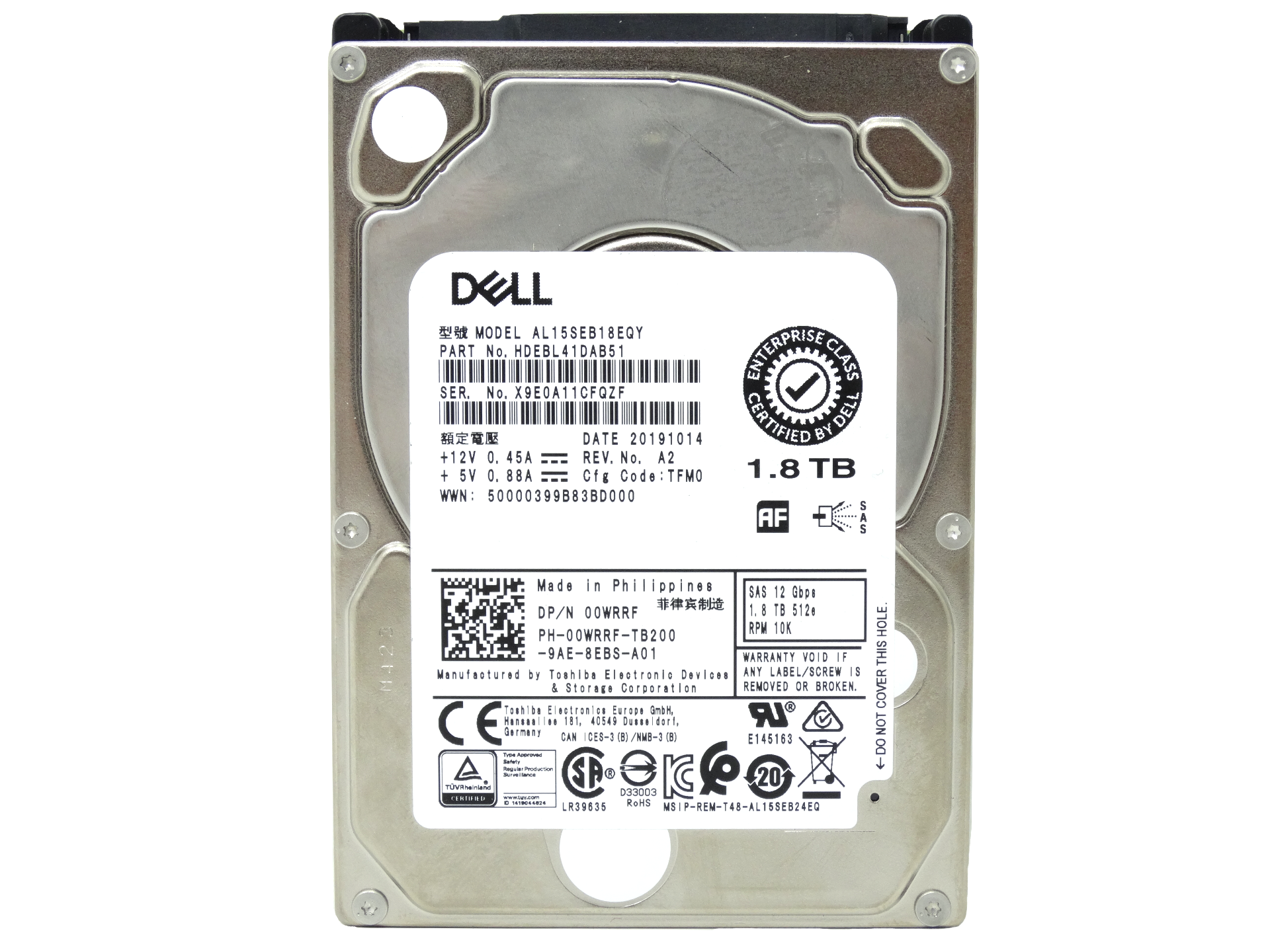 Dell 1.8TB 10K RPM SAS 12Gbps  512e 2.5'' HDD Hard Drive (383N9)