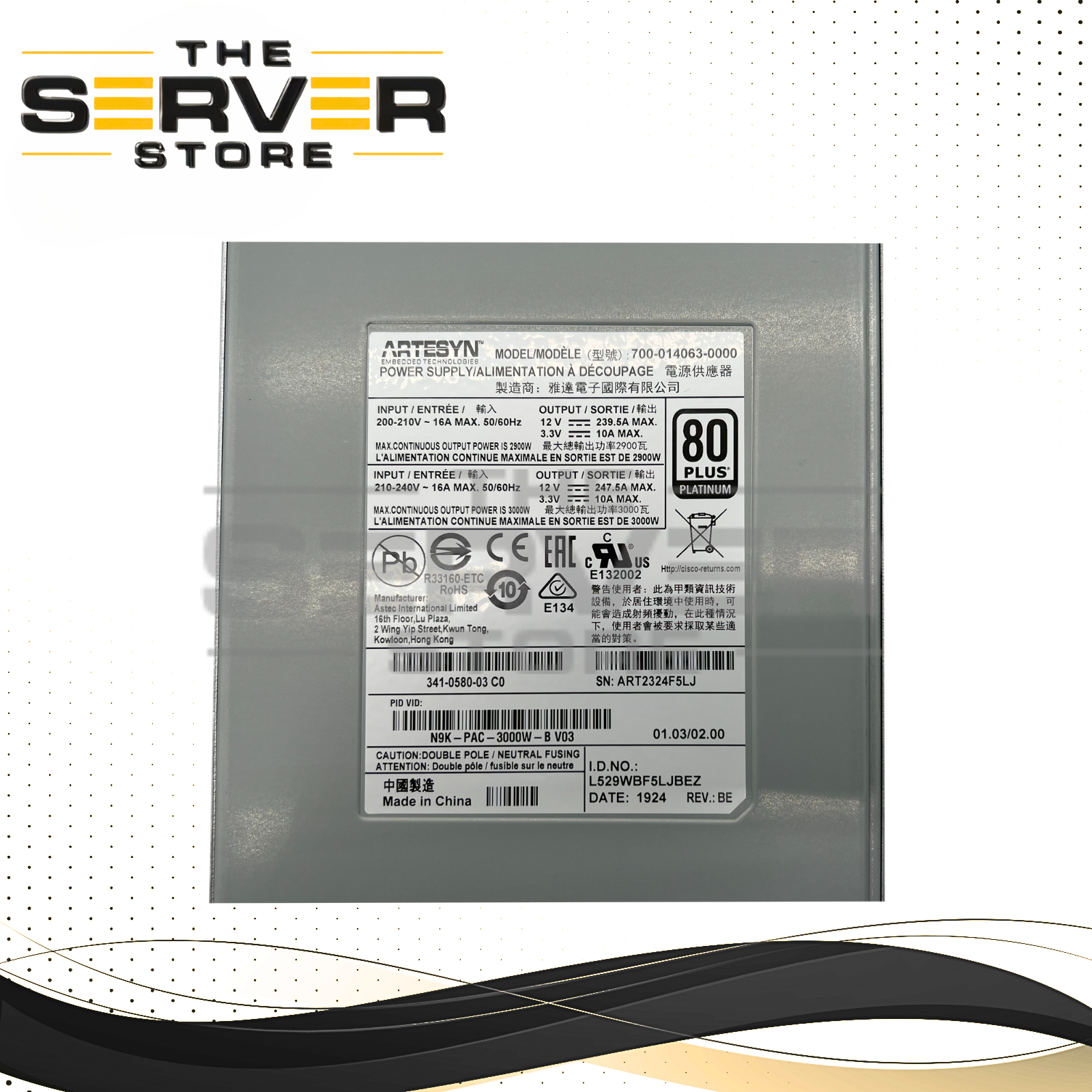 Cisco Nexus 3000W 80Plus Platinum AC Power Supply N9K-PAC-3000W-B 341-0580-03 700-014063-0000