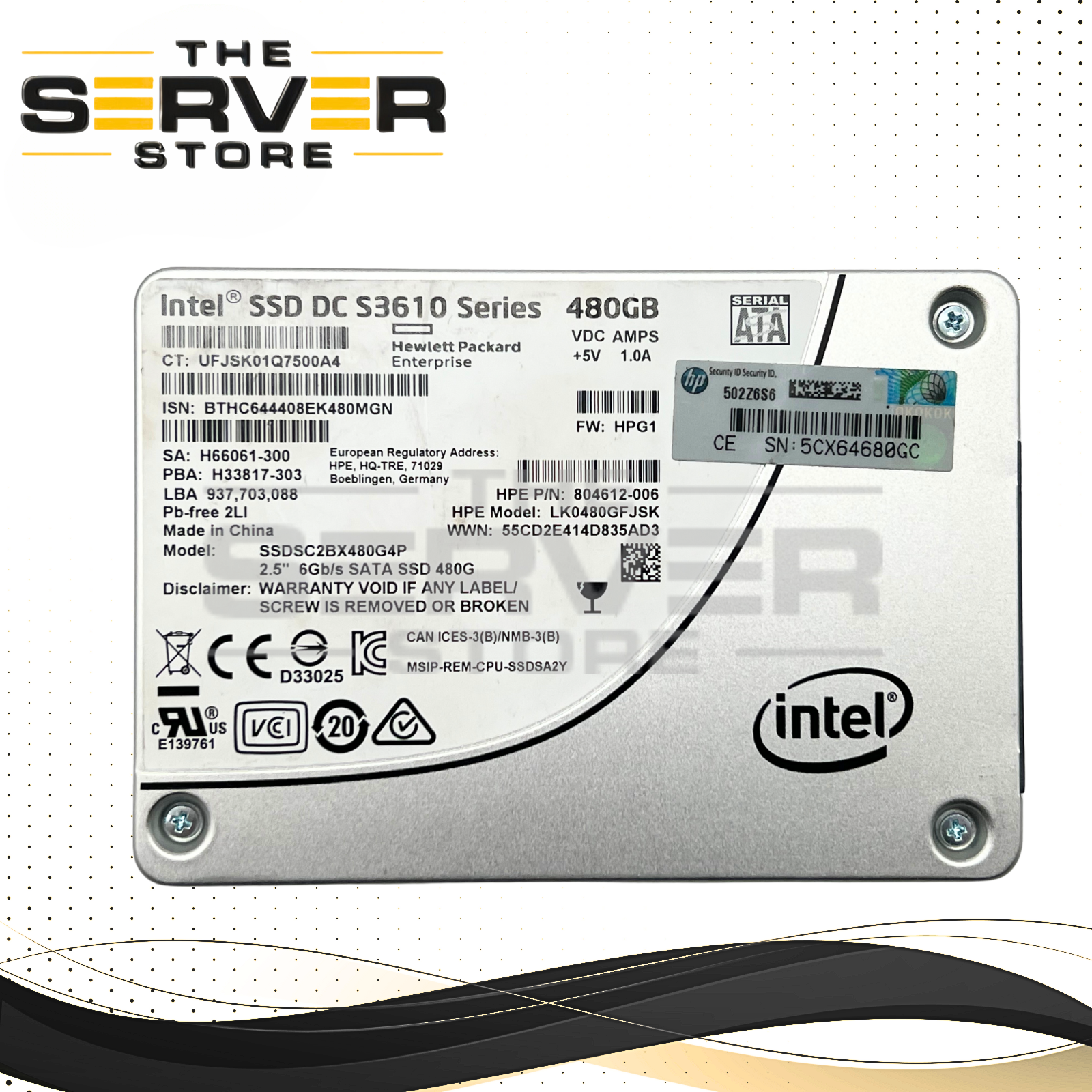 HPE 480GB SATA 6G MU NHP SFF 2.5" SDD Intel DC S3610 Series SSDSC2BX480G4P 854561-001 854520-B21