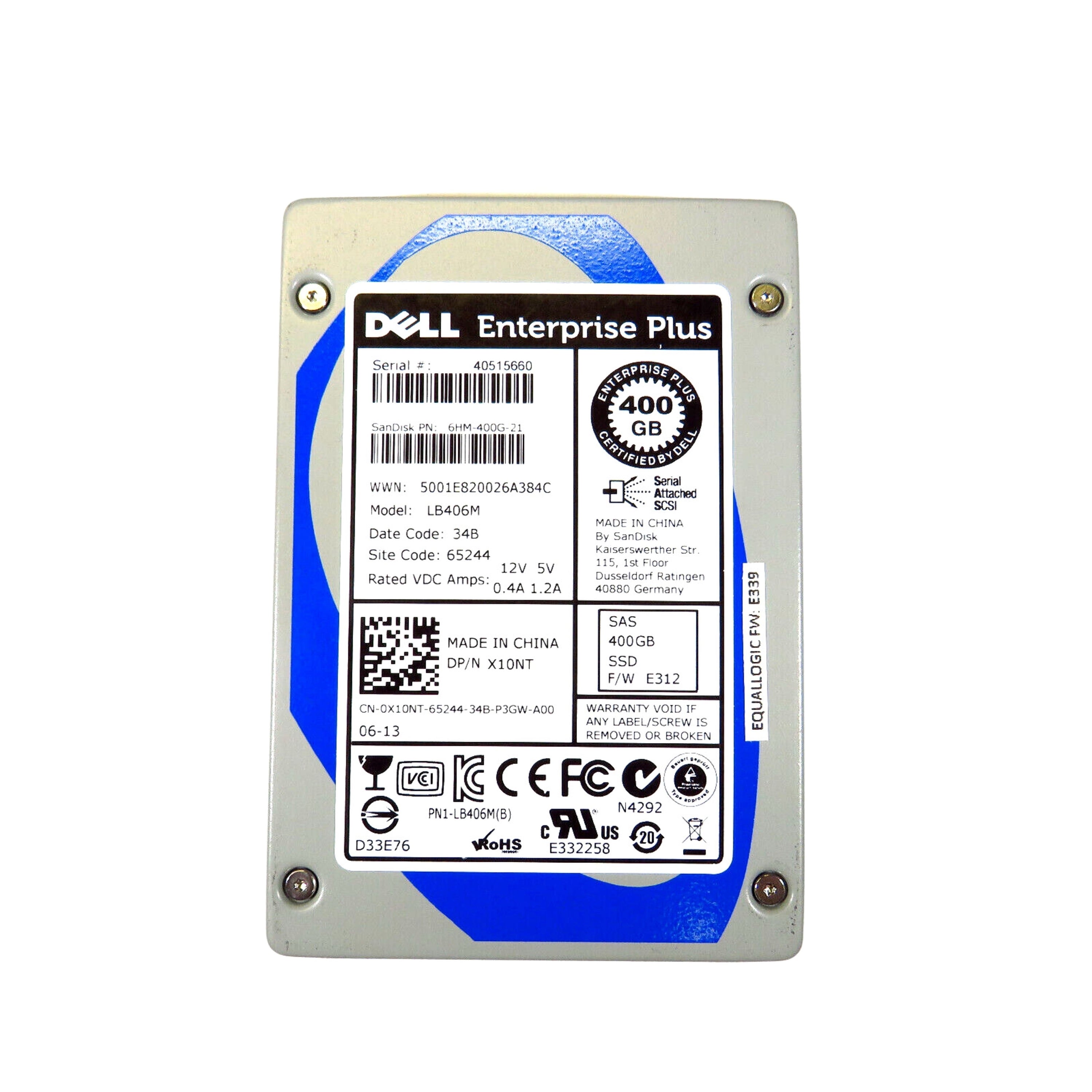 Dell EqualLogic X10NT LB406M 400GB 2.5" SAS 6Gbps Solid State Drive (Refurbished)