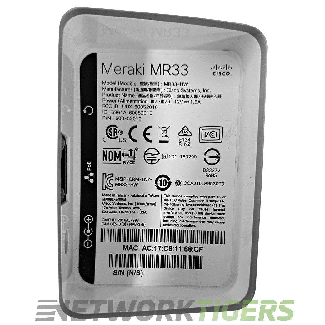NEW Cisco Meraki MR33-HW Quad Radio 802.11ac Wave 2 2x2:2 MU-MIMO Unclaimed WAP