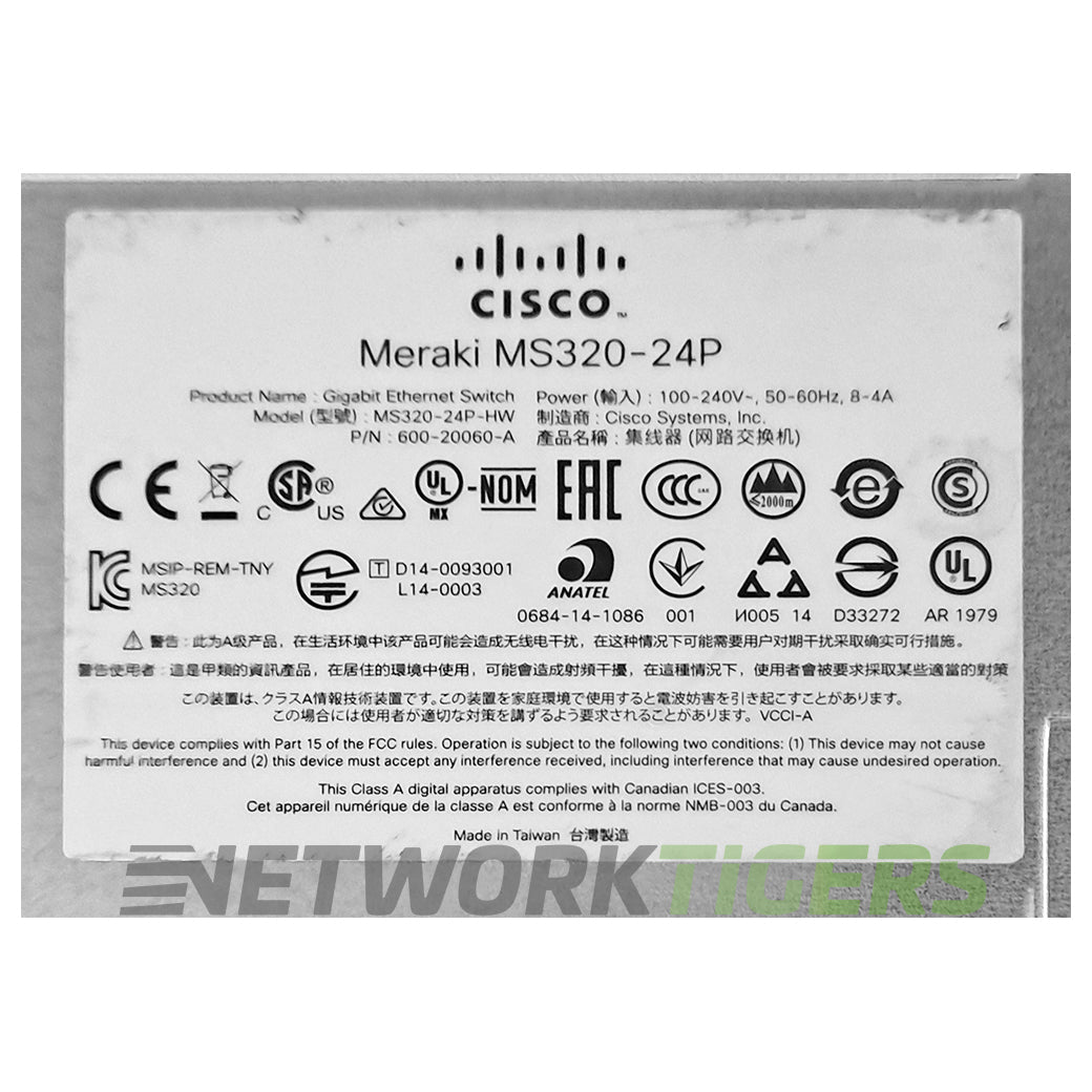 NEW Cisco Meraki MS320-24P-HW 24x 1GB PoE+ RJ45 4x 10GB SFP+ Unclaimed Switch