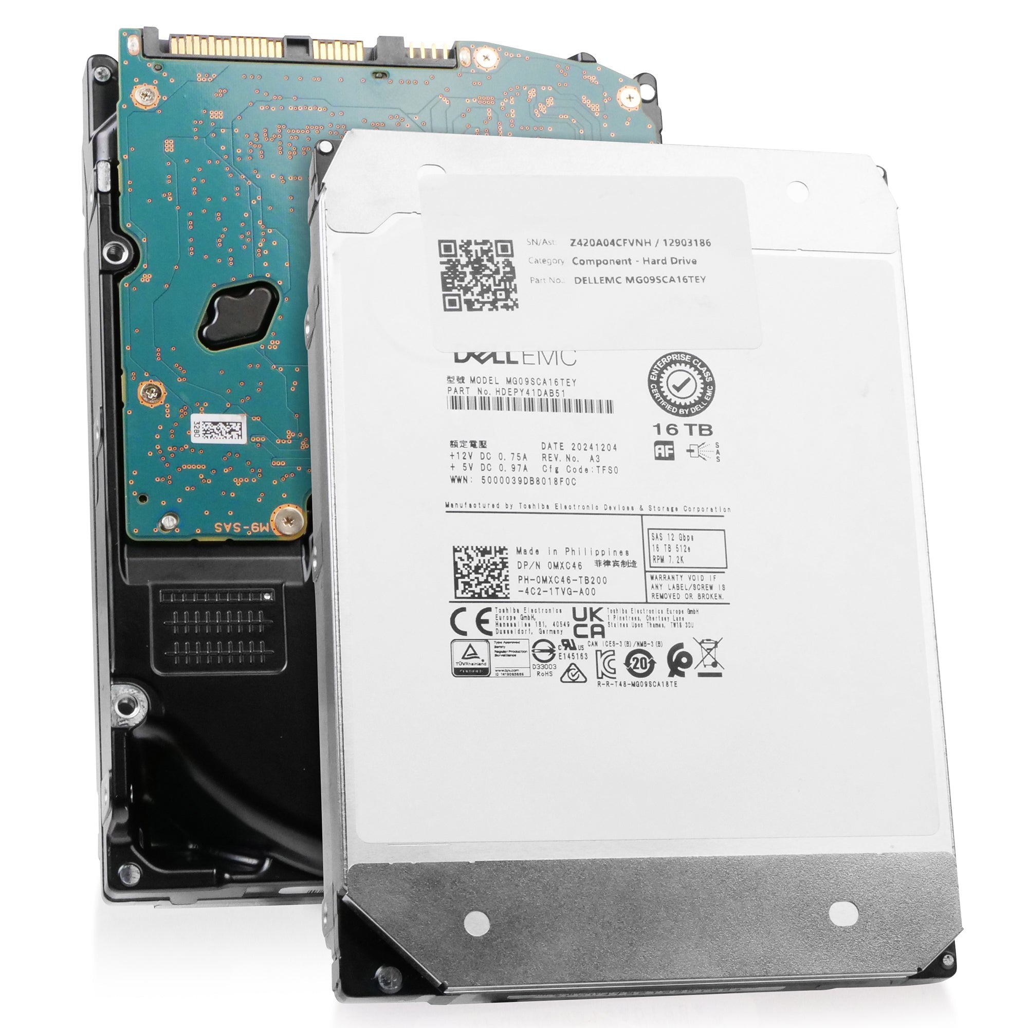 Dell/Toshiba MG09 MG09SCA16TEY 16TB 7.2K RPM SAS 12Gb/s 512e 512MB 3.5in Refurbished HDD