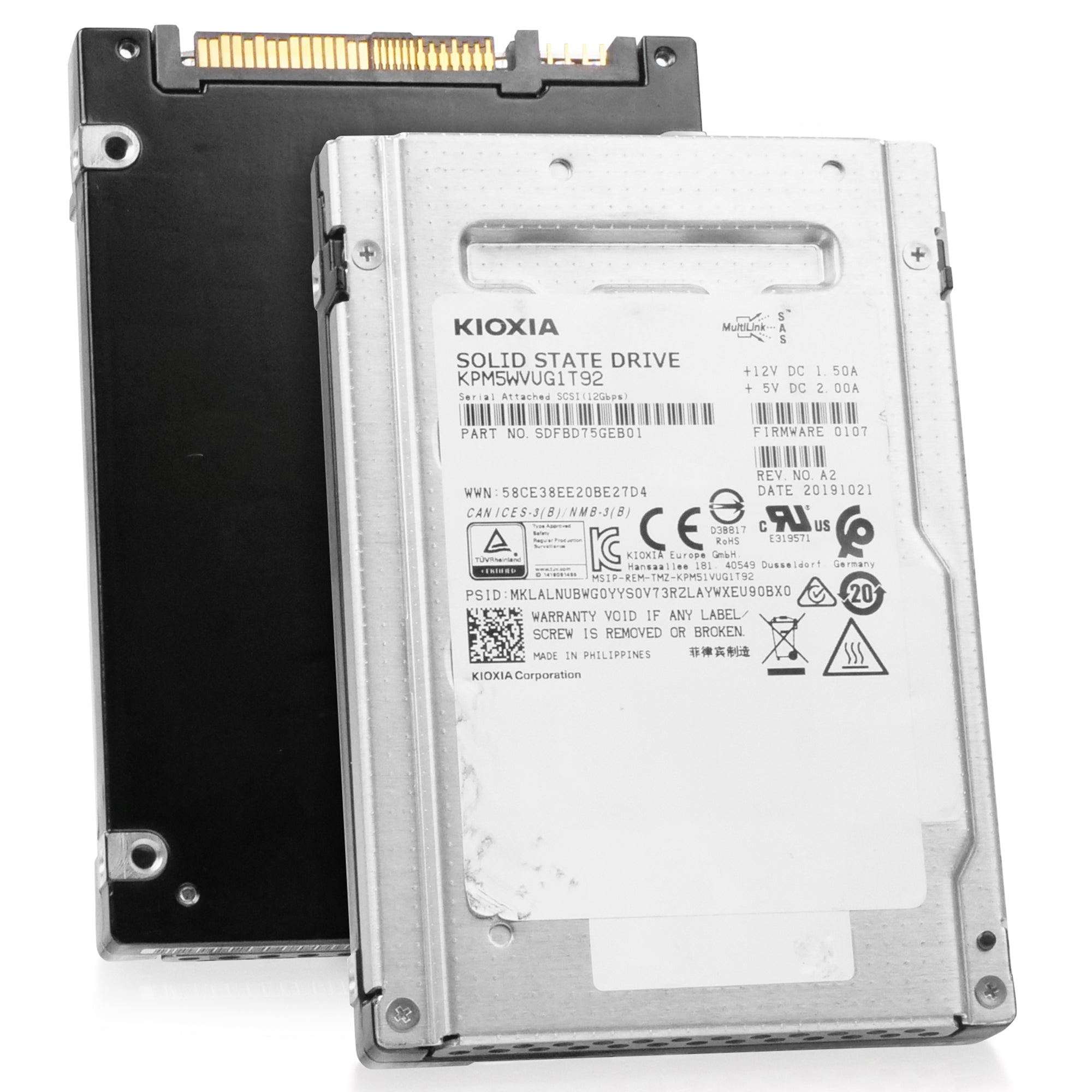 Kioxia PM5-V KPM5WVUG1T92 1.92TB 3 DWPD SAS 12Gb/s 3D TLC 2.5in Refurbished SSD