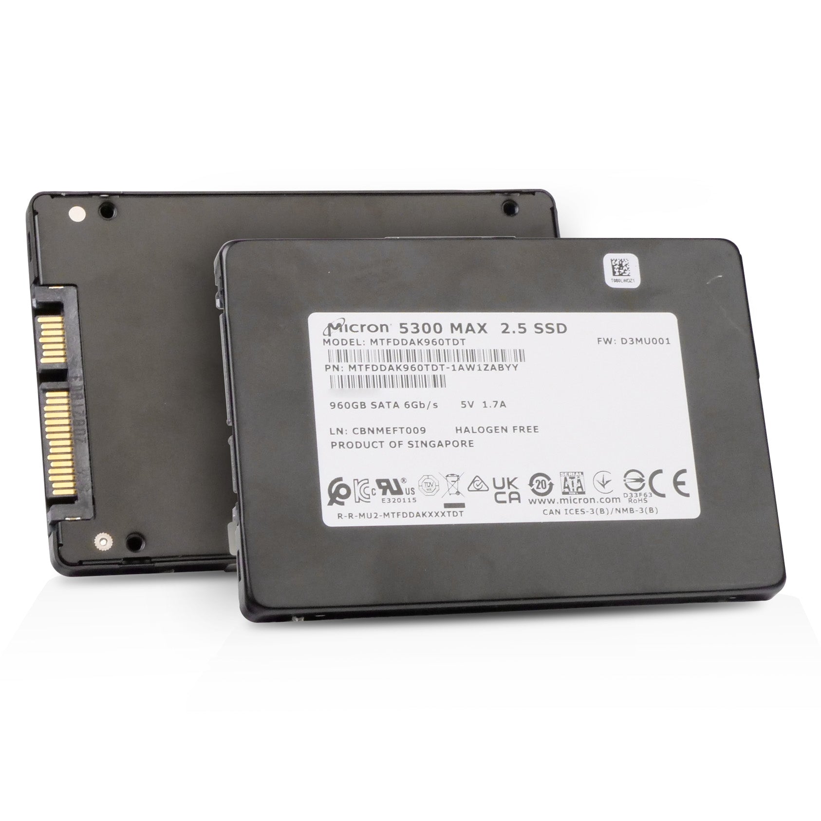Micron 5300 MAX MTFDDAK960TDT 960GB SATA 6Gb/s 3D TLC 5 DWPD 2.5in Refurbished SSD