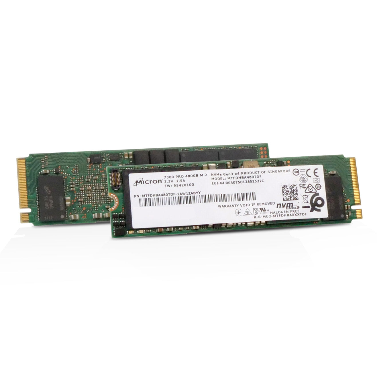 Micron 7300 PRO MTFDHBA480TDF 480GB 1 DWPD PCIe Gen 3.0 x4 4GB/s 3D TLC NVMe M.2 2280 Refurbished SSD