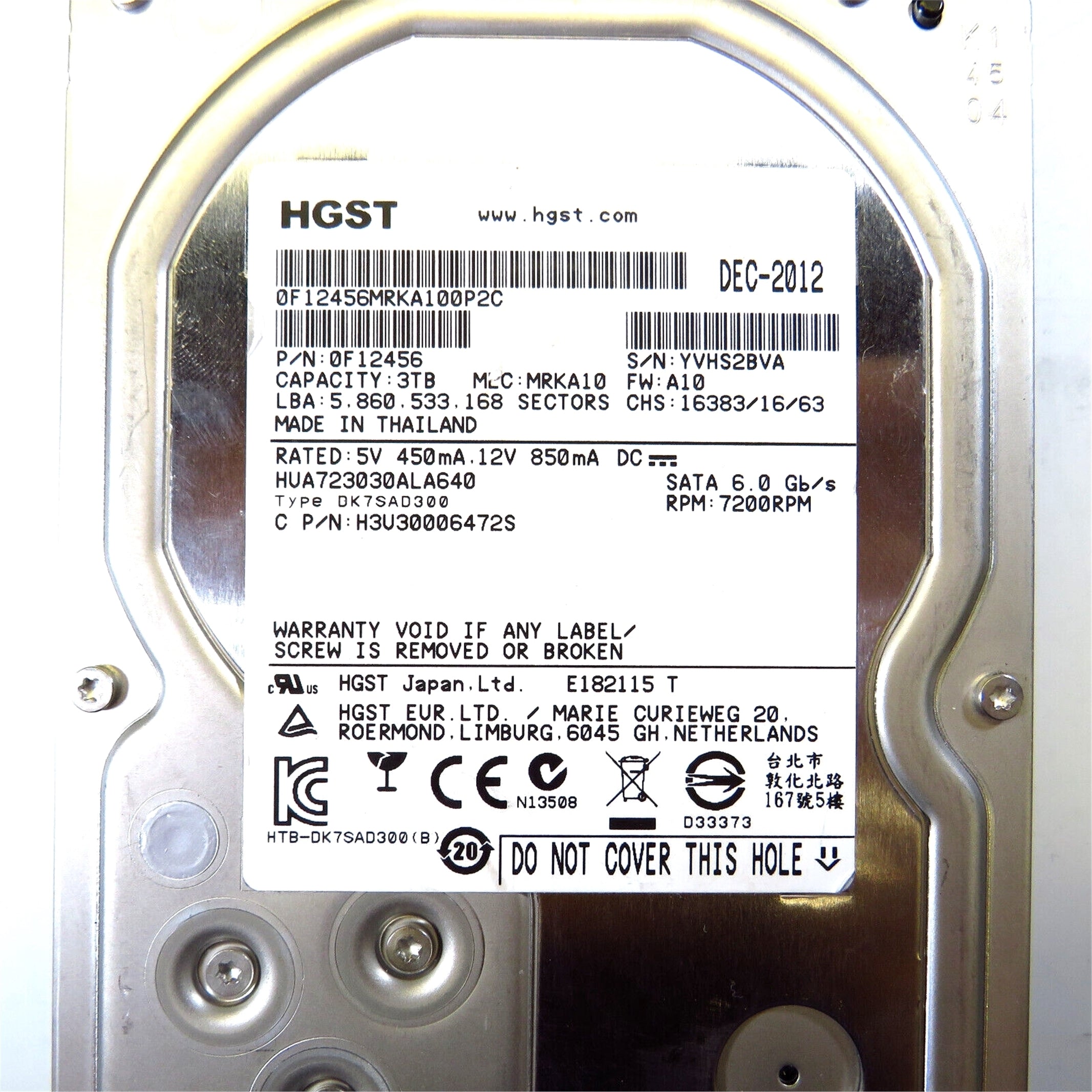 HGST HUA723030ALA640 3.5" 3TB 7200RPM SATA III Hard Disk Drive (HDD), Silver (Refurbished)