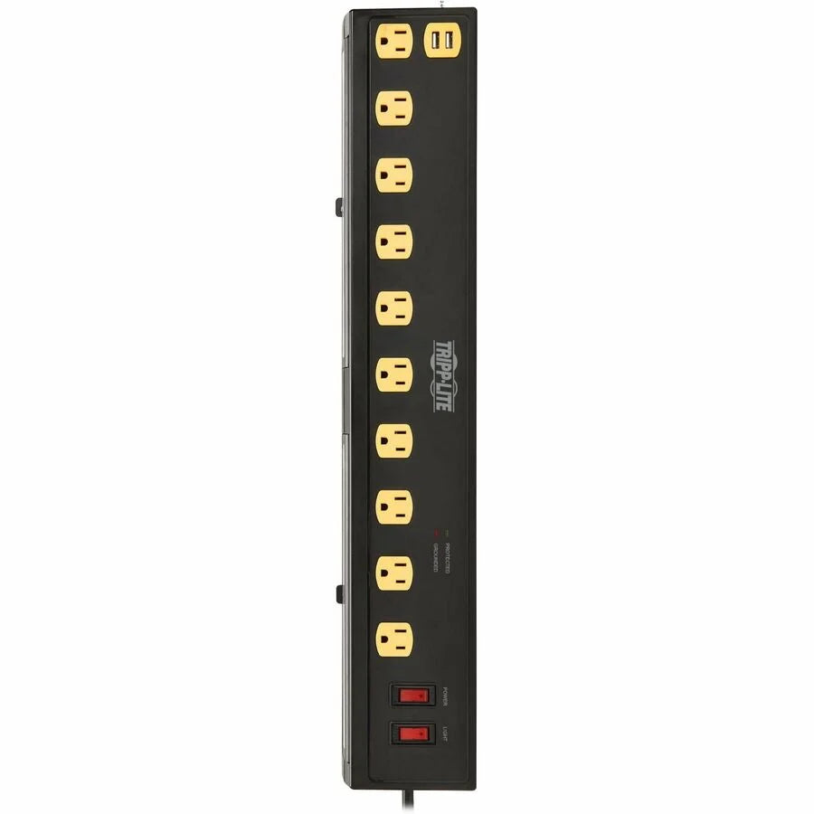 Eaton Tripp Lite Series Protect It! 10-Outlet Surge Protector with Swivel Light Bars - 5-15R Outlets, 2 USB Ports, 10 ft. (3 m) Cord, 4500 Joules, Black