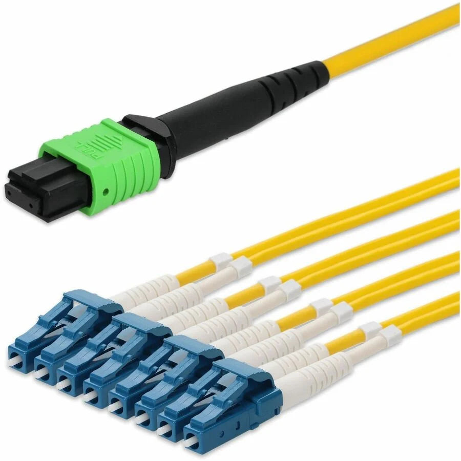 AddOn 3m MPO/APC to 4xLC/UPC Duplex Yellow OS2 OFNR (Riser-Rated) 8-Strand SMF Fiber Fanout Cable
