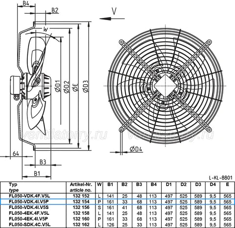 FL050-VDK.4I.V5L ZIEHL-ABEGG Axial Fan 3-400V 0.69/0.47kW 1.25/0.79A