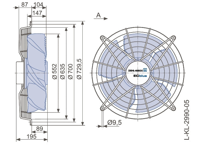 FN056-ZIK.DC.V5P4 ZIEHL-ABEGG CE Axial Fan 3~380-480V 1.25 kW 2.1/1.65A 1450rpm