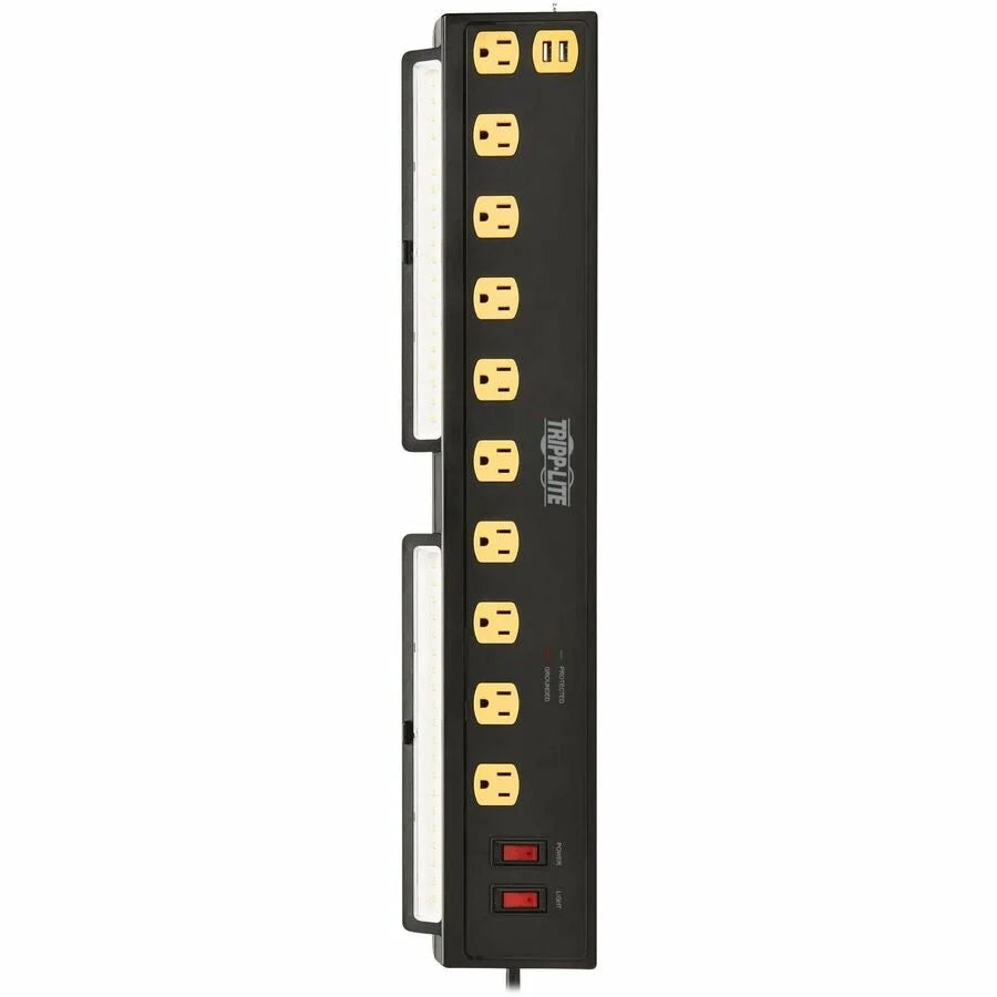 Eaton Tripp Lite Series Protect It! 10-Outlet Surge Protector with Swivel Light Bars - 5-15R Outlets, 2 USB Ports, 10 ft. (3 m) Cord, 4500 Joules, Black