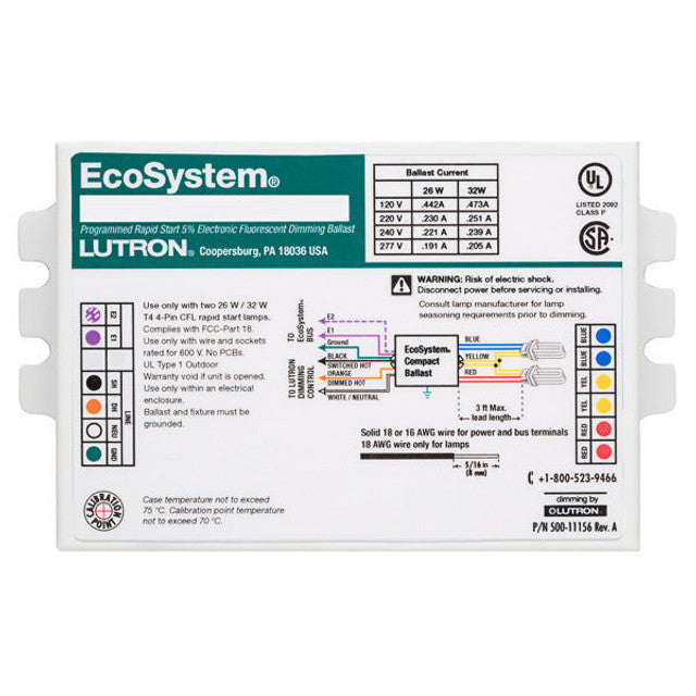Lutron EC3DT4MWKU1S EcoSystem Digital Dimming CFL Ballast 26/32W 120–277VAC Stud Mount