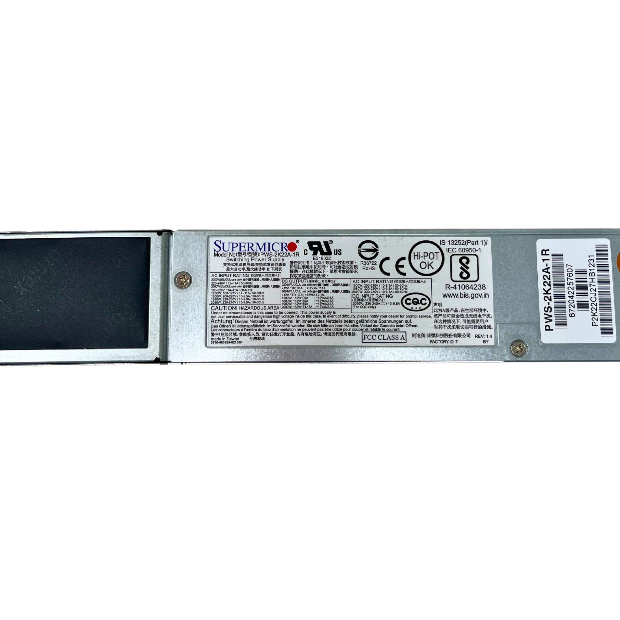 Supermicro 2200W Redundant Switching Power Supply PWS-2K22A-1R
