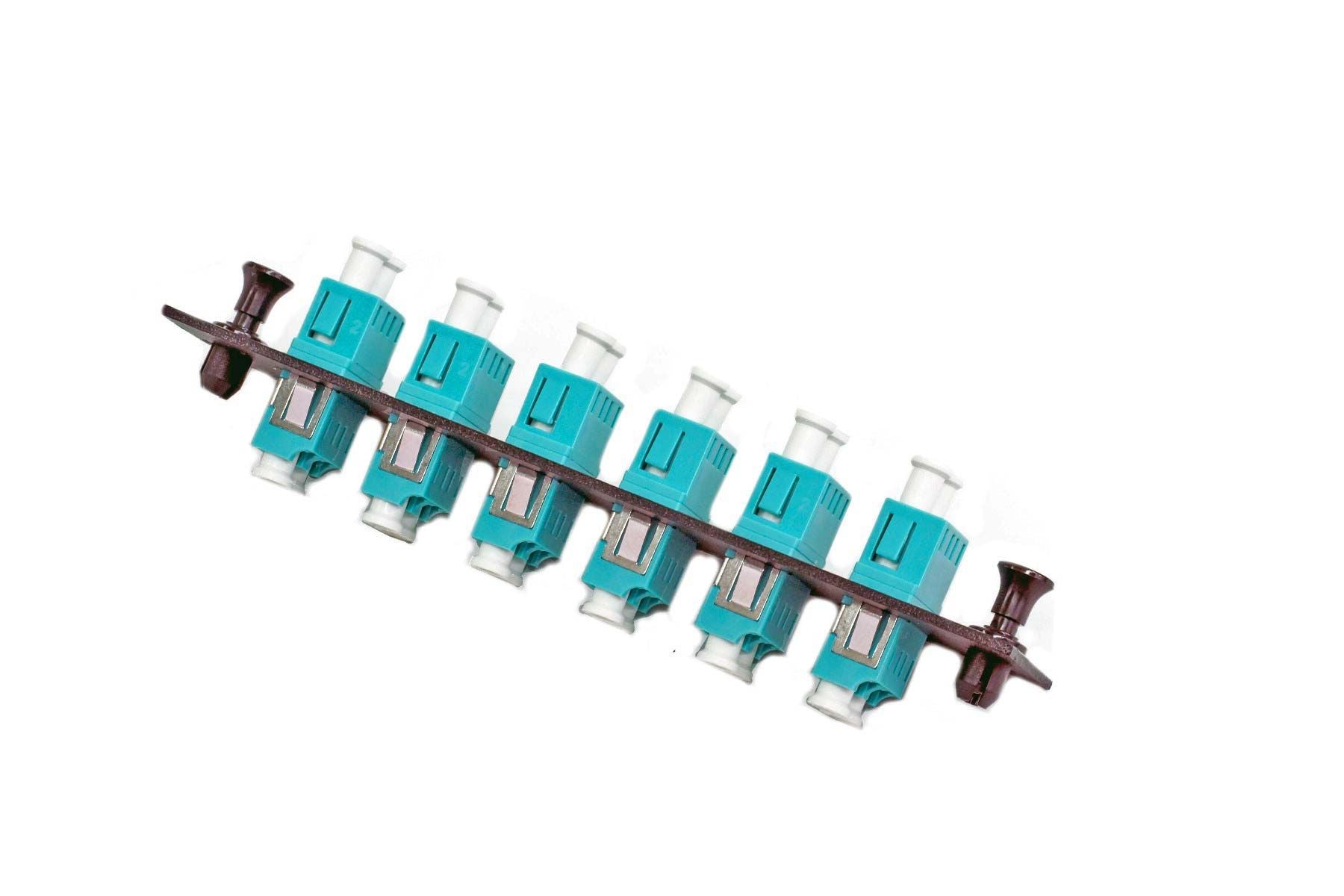 LC Duplex 6 Pack Plate Loaded with Aqua OM3 MM Adapters Black