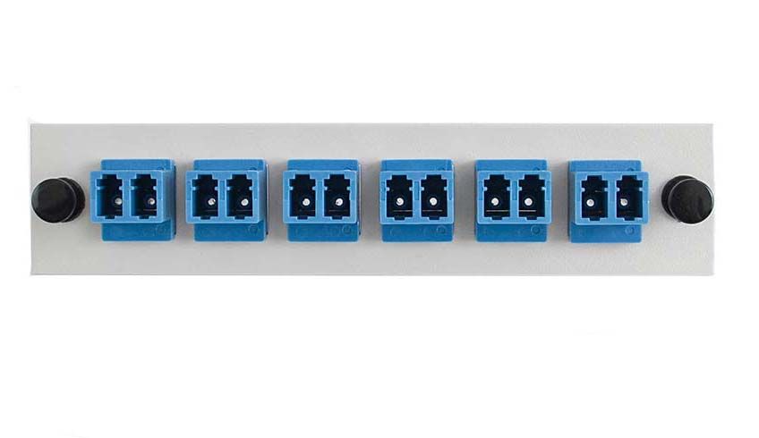 LC Duplex 6 Pack SM Blue Adapter Off White Angled Plate