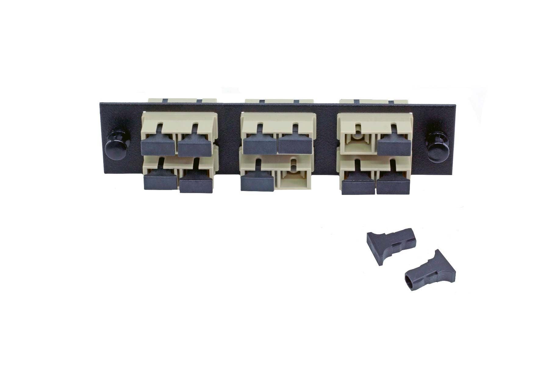 Adapter Plate 6-Pack SC Duplex Multimode Beige Adapters Loaded (12 Fibers) Black