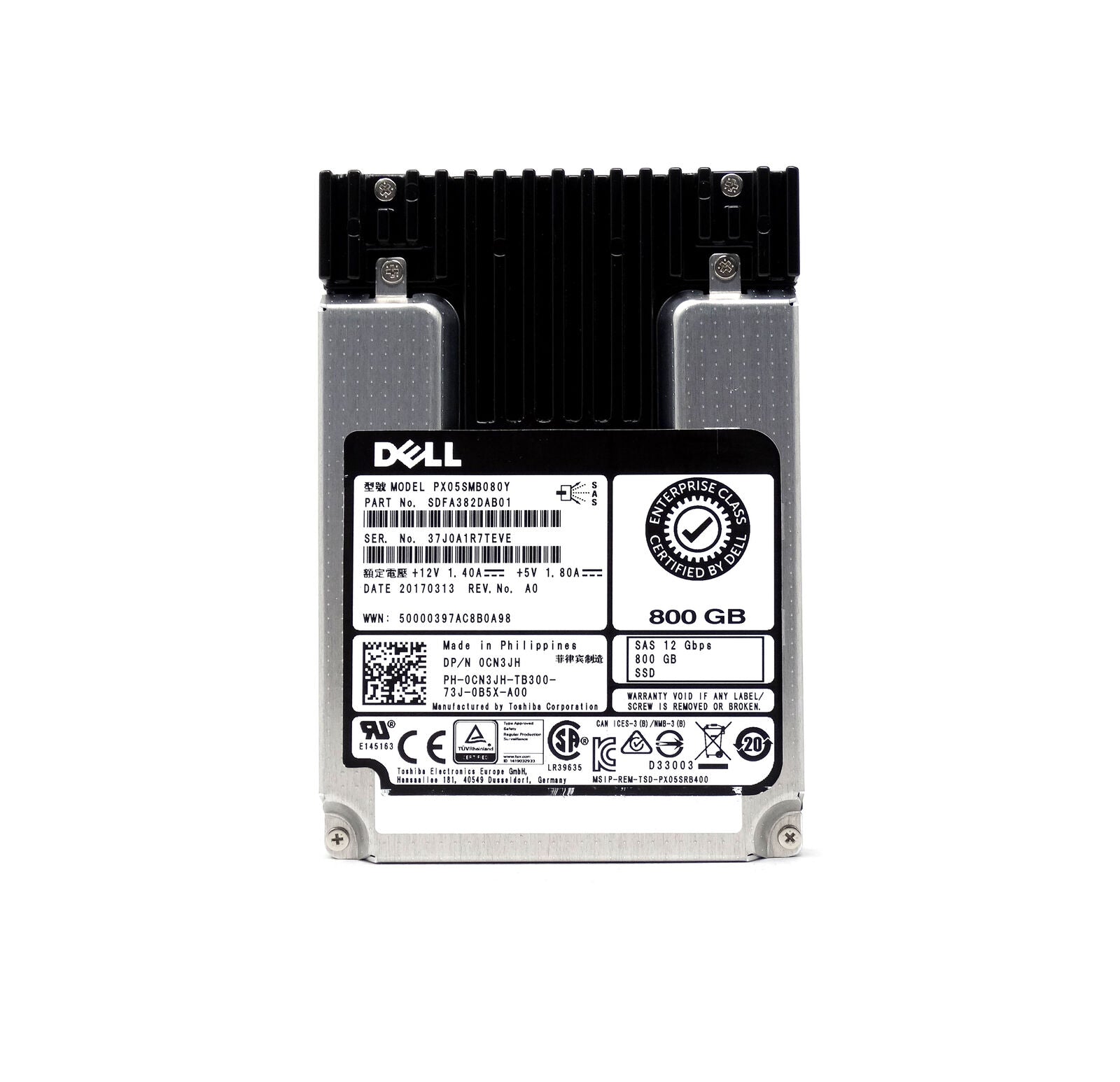 Dell 800GB 12G 12Gbps Write Intensive MLC SAS 2.5'' Enterprise SSD PX05SMB080Y (PX05SMB080Y)