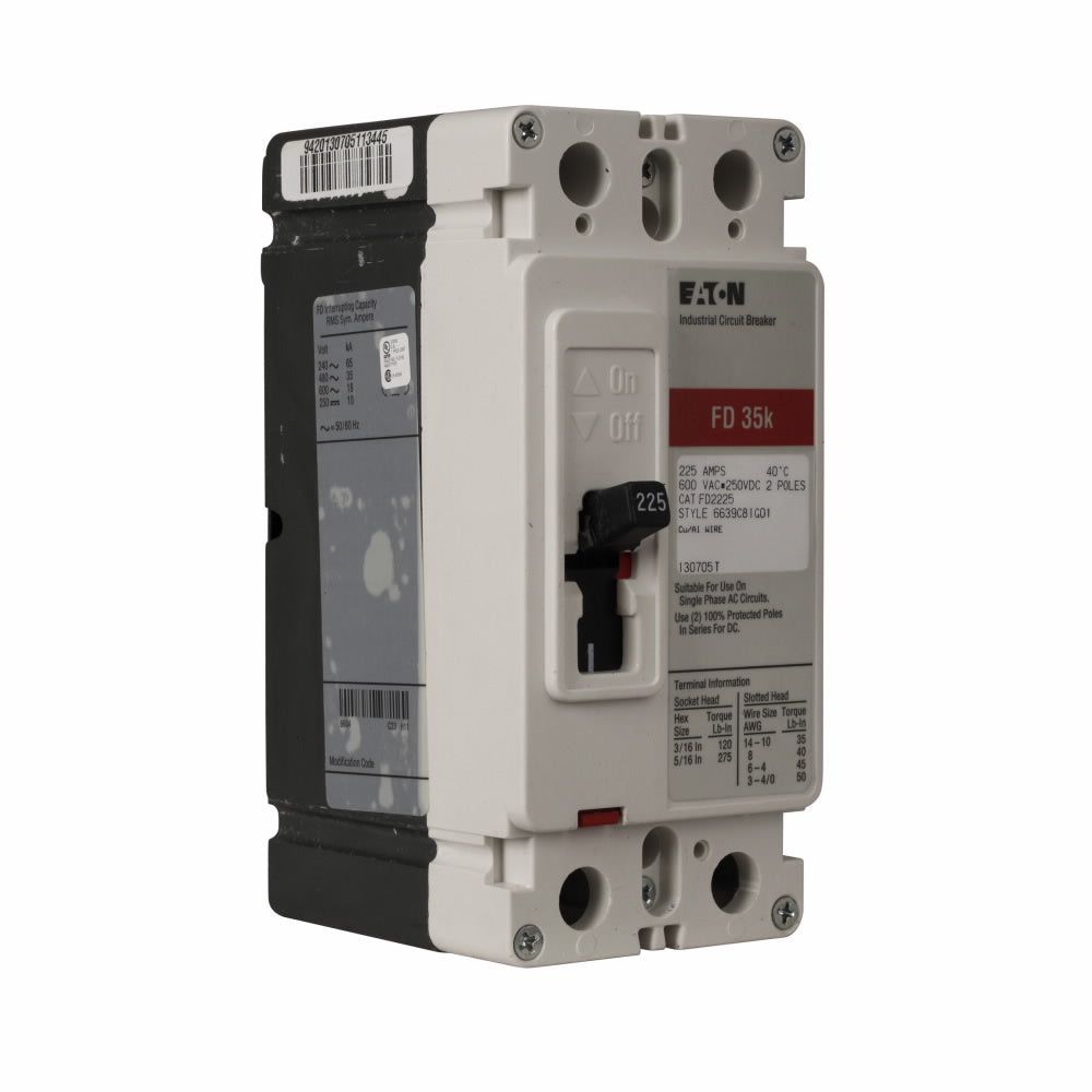 FD2175L | Eaton 175A 2-Pole Series C Molded Case Circuit Breaker for 600V Systems