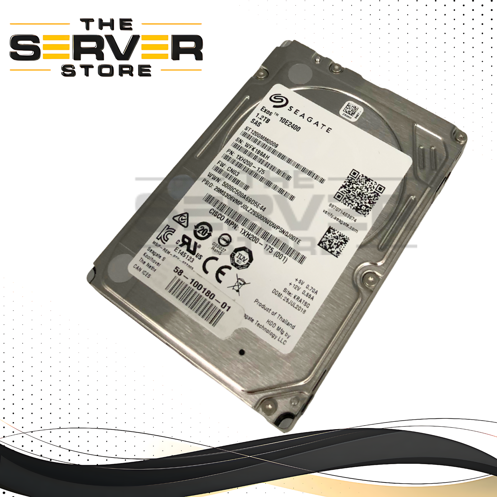 Cisco Seagate 1.2TB 10K RPM 12Gb/s SAS 2.5-inch SFF Enterprise Hard Drive with 90%+ Health. P/N: ST1200MM0009.