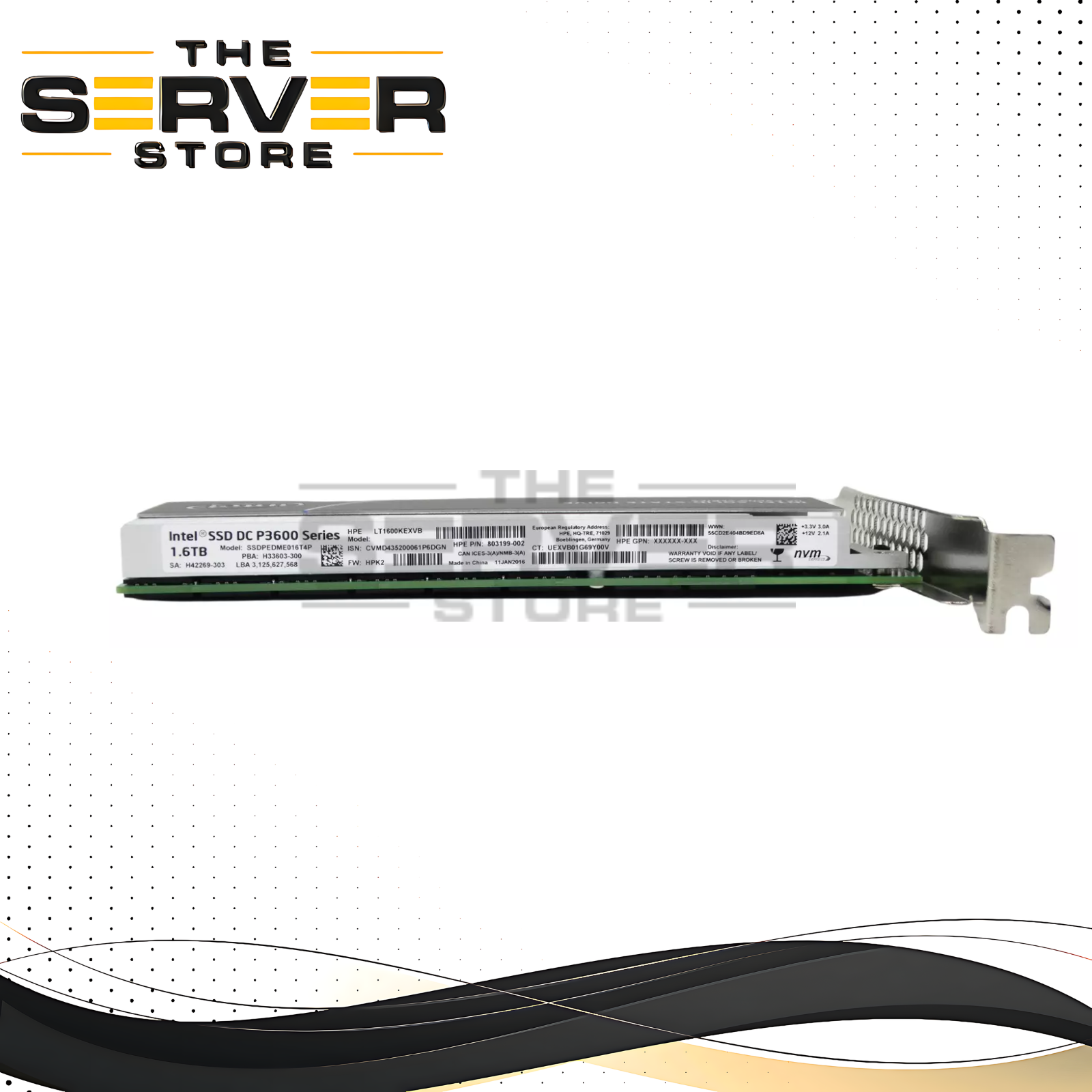 HPE 1.6TB NVMe MU PCIe Gen 3.0 x4 HHHL AIC SSD Intel DC P3600 Series 803202-B21 804569-001