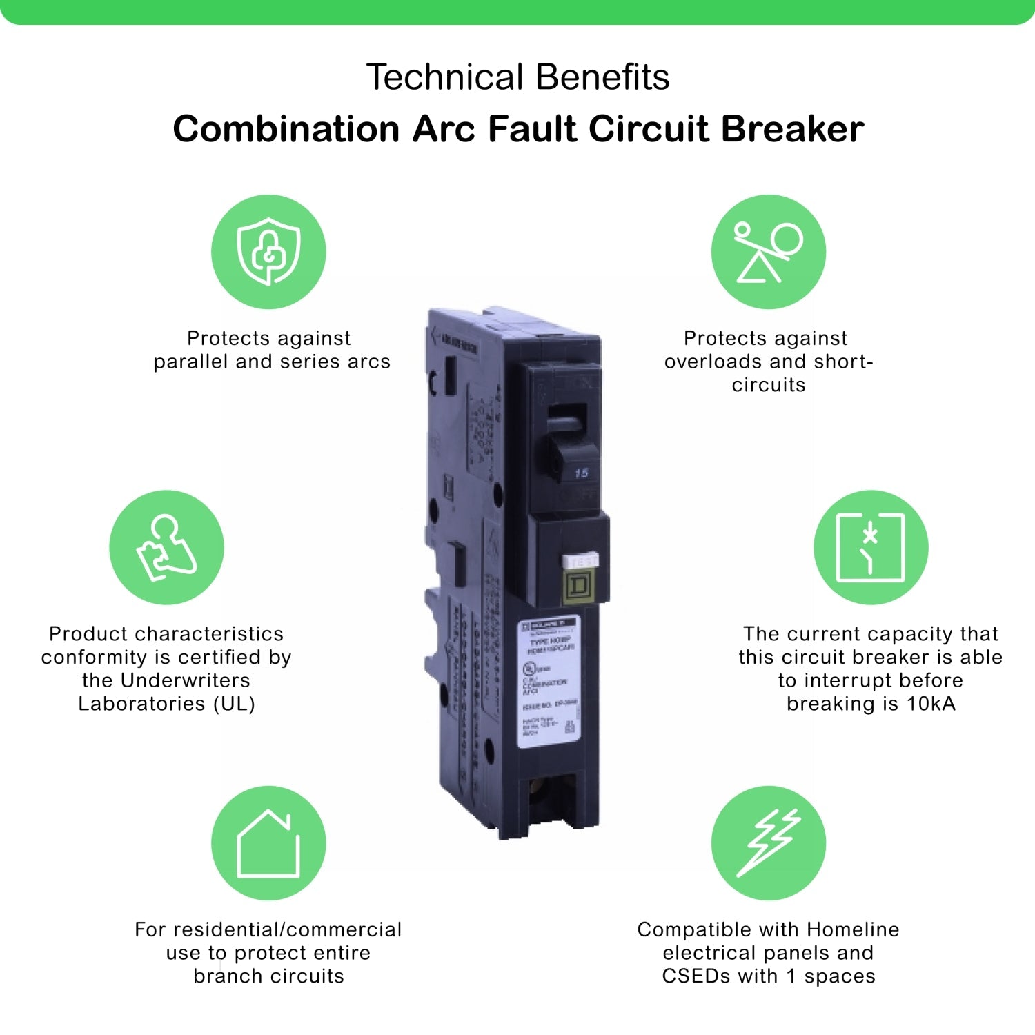 HOM115PCAFIC | Square D Homeline 15A 1-Pole Plug-On Neutral CAFCI Circuit Breaker