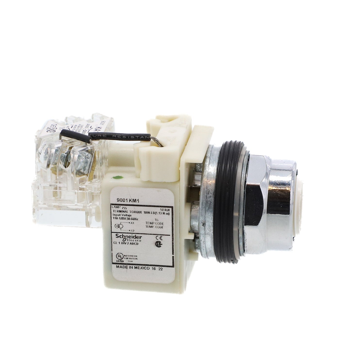 9001KT1 | Schneider Electric Square D 30mm Pilot Light Push To Test 110-120V