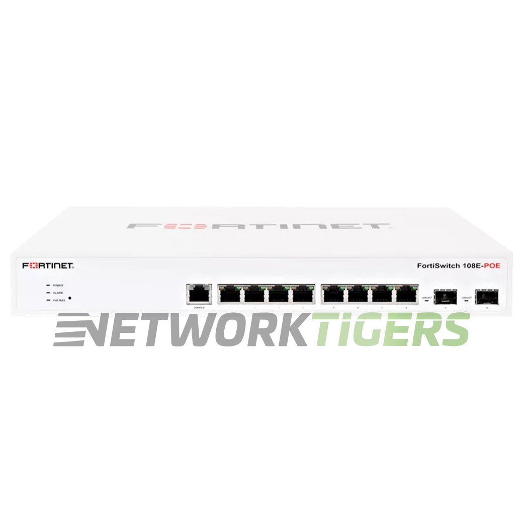 Fortinet FS-108E-POE 8x 1GB RJ45 (4x PoE) 2x SFP Registrable / Unclaimed Switch