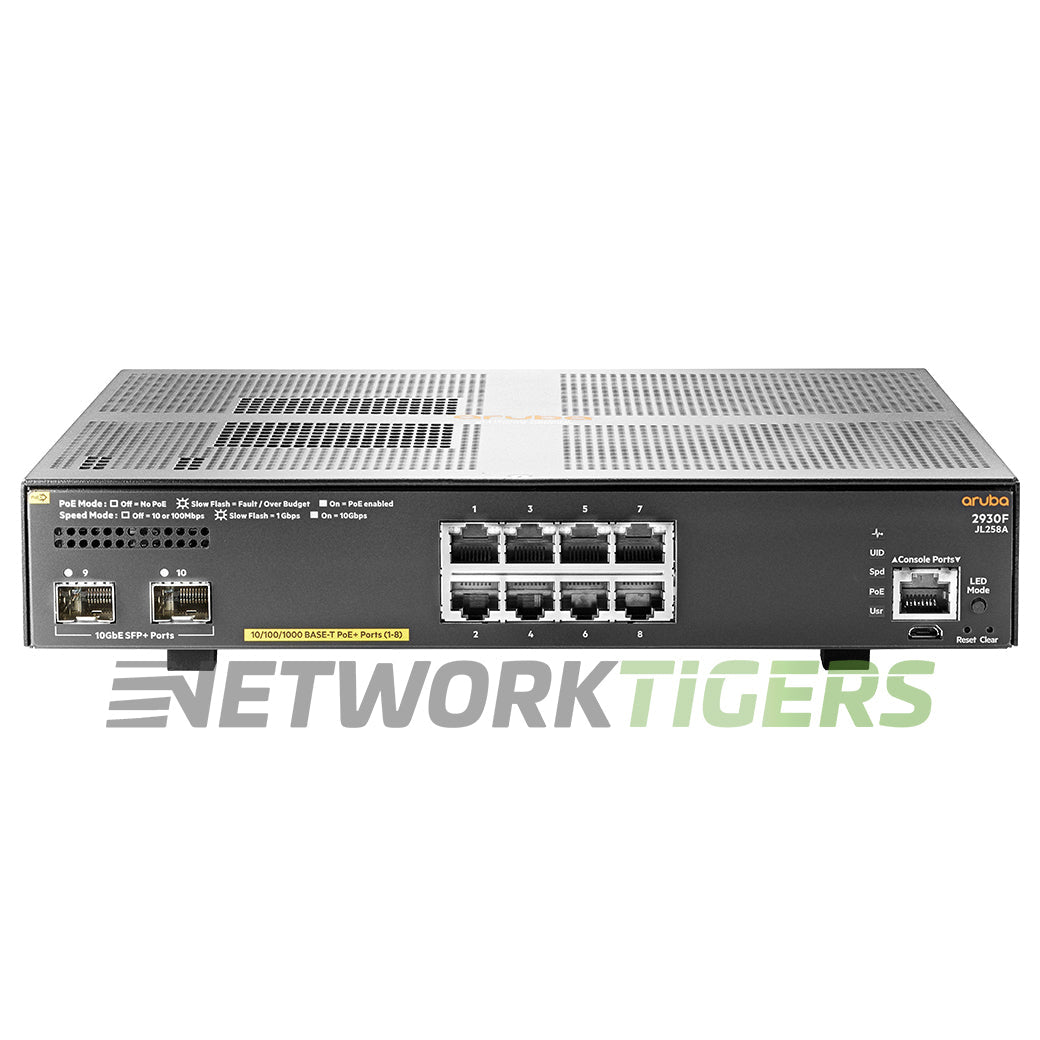 NEW HPE Aruba JL258A 2930F Series 8x 1GB PoE+ RJ45 2x 10GB SFP+ Switch