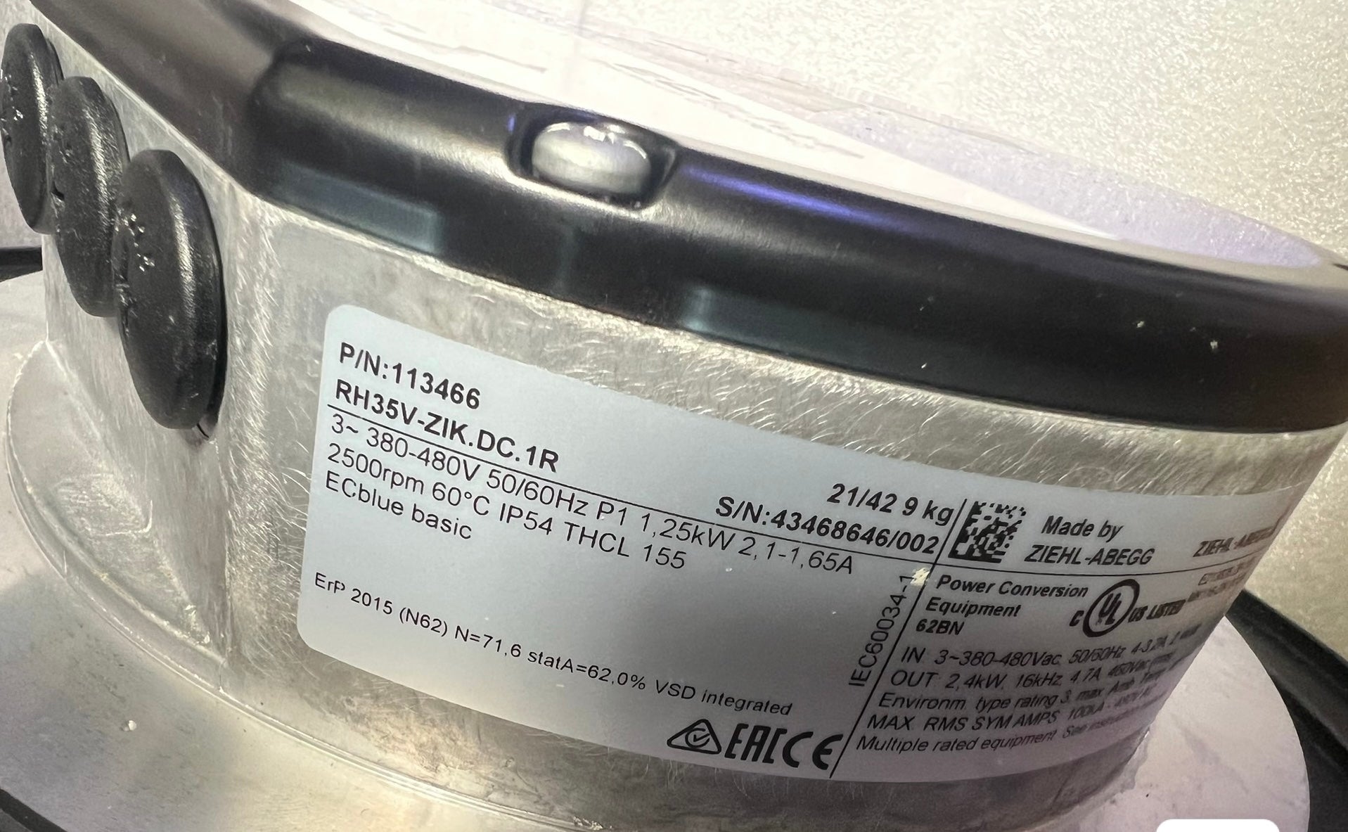 Brand new RH35V-ZlK.DC.1R  ZIEHL-ABEGG centrifugal fan 200-277V/380-480V 0.86kW 2200RPM