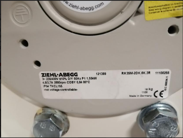 Brand new RH35M-2DK.6K.3R ZIEHL-ABEGG centrifugal fan 3~400V ±10% 50Hz