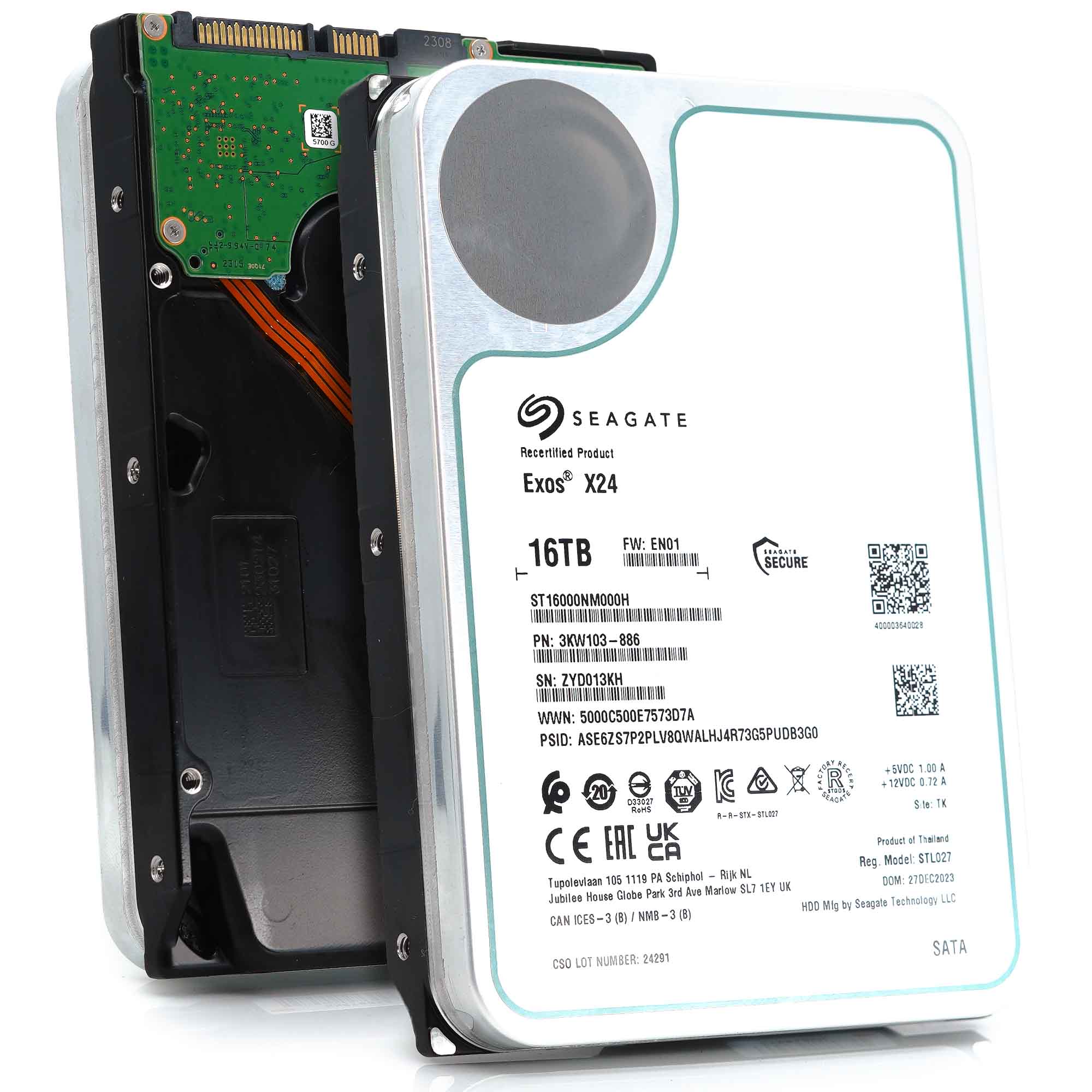 Seagate Exos X24 ST16000NM000H 16TB 7.2K RPM SATA 6Gb/s 512e 3.5in Refurbished HDD