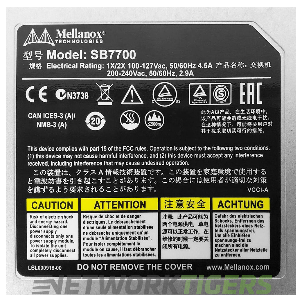 NEW Mellanox MSB7700-ES2F SB7700 Infiniband 36x 100GB QSFP28 EDR B-F Air Switch