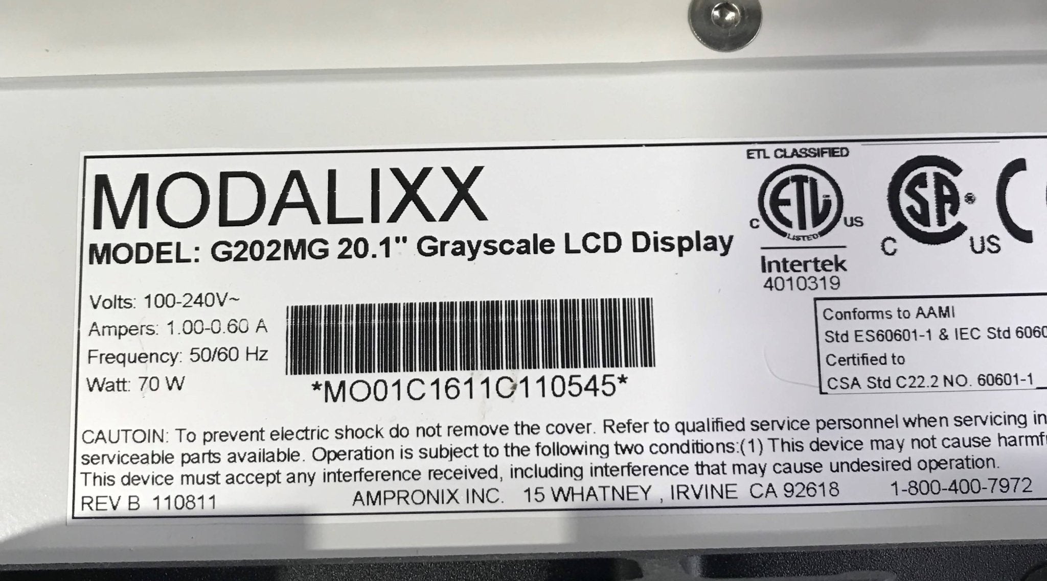 Modalixx Greyscale LCD Display (G202MG 20.1)Ampronix