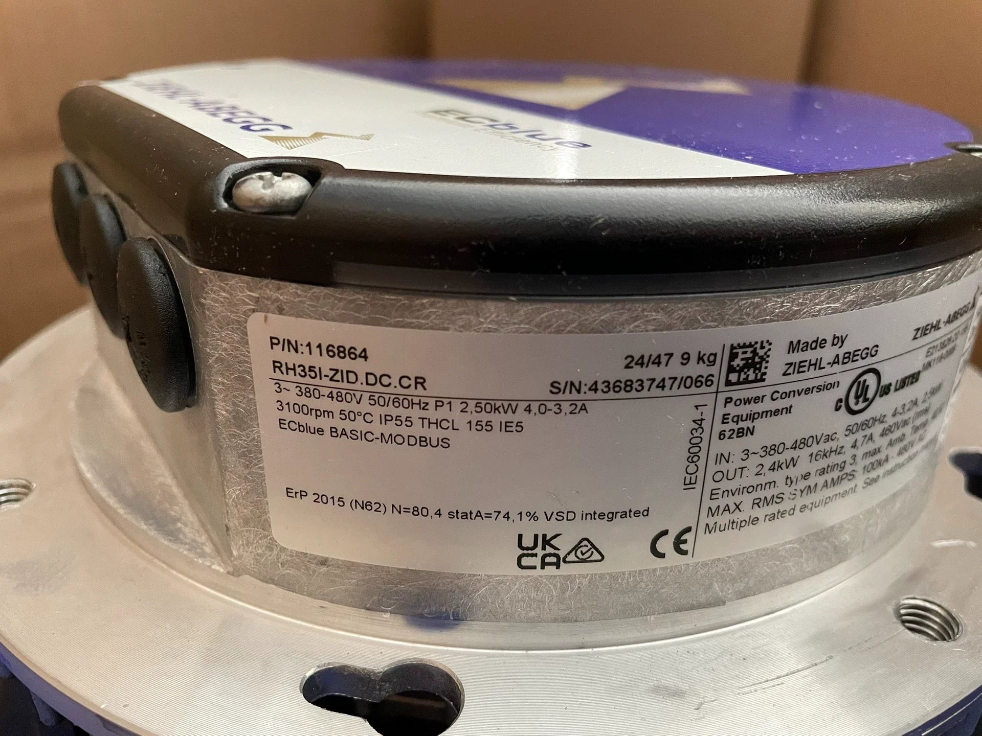 GR35I-ZID.DC.CR ZIEHL-ABEGG centrifugal fan 2.5kW 3/400V 4.0-3.2A 3100rpm