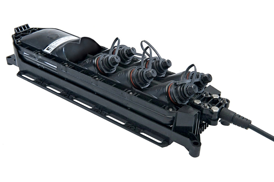 MST, Fiber Optic Multiport Service Terminal, 6-port, Long 2xn Port, Dielectric Flat Loose Tube Cable, 300 Ft