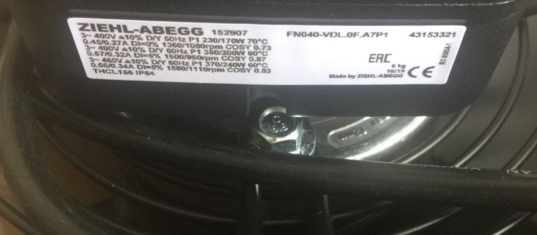 FN040-VDL.0F.A7P1  ZIEHL-ABEGG Axial Fan 0.37/0.17kW 3~400V 0.27/0.56A