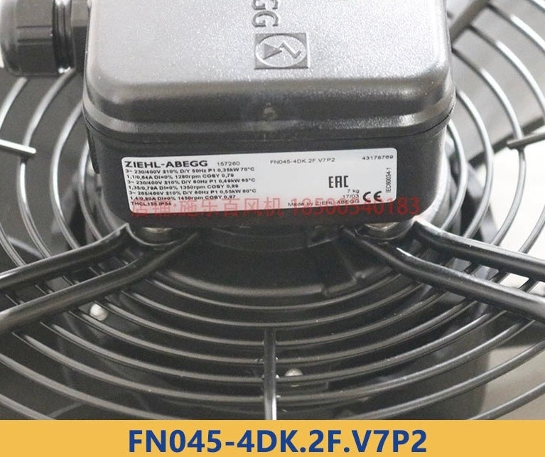 FN045-4DK.2F.V7P2  ZIEHL-ABEGG Axial Fan 3-230/400V 035/0.55kW 0.64/1.4A 1280/1450rpm 50/60Hz