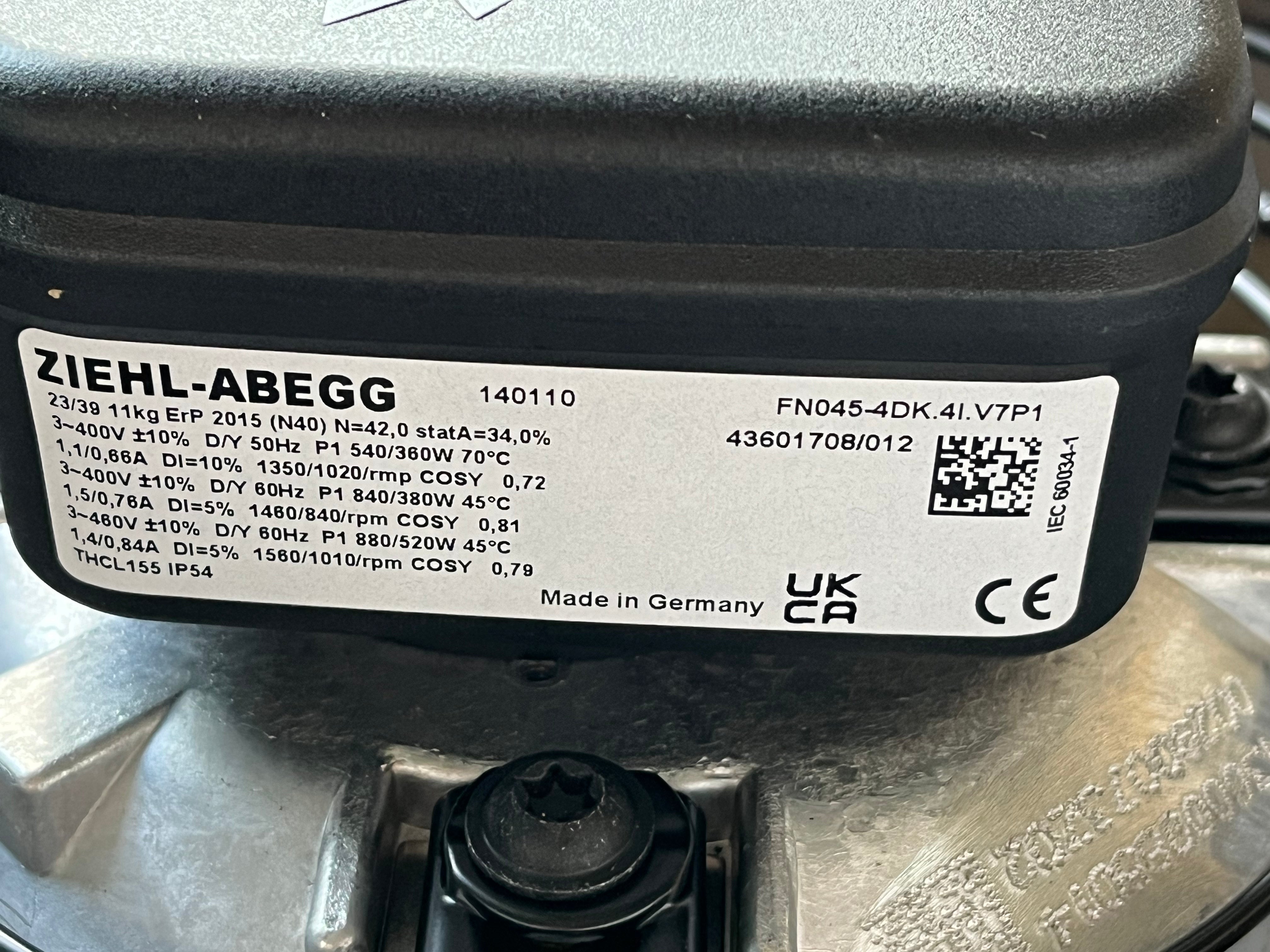 FN045-4DK.4I.V7P1 ZIEHL-ABEGG Axial Fan 380V/460 0.36/0.88kW 0.66/1.4A 1010/1560rpm