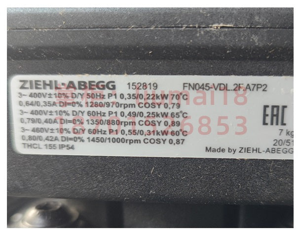FN045-VDL.2F.A7P2  ZIEHL-ABEGG Axial Fan 400V 0.22/0.55kW 0.35/0.80A 970/1450rpm
