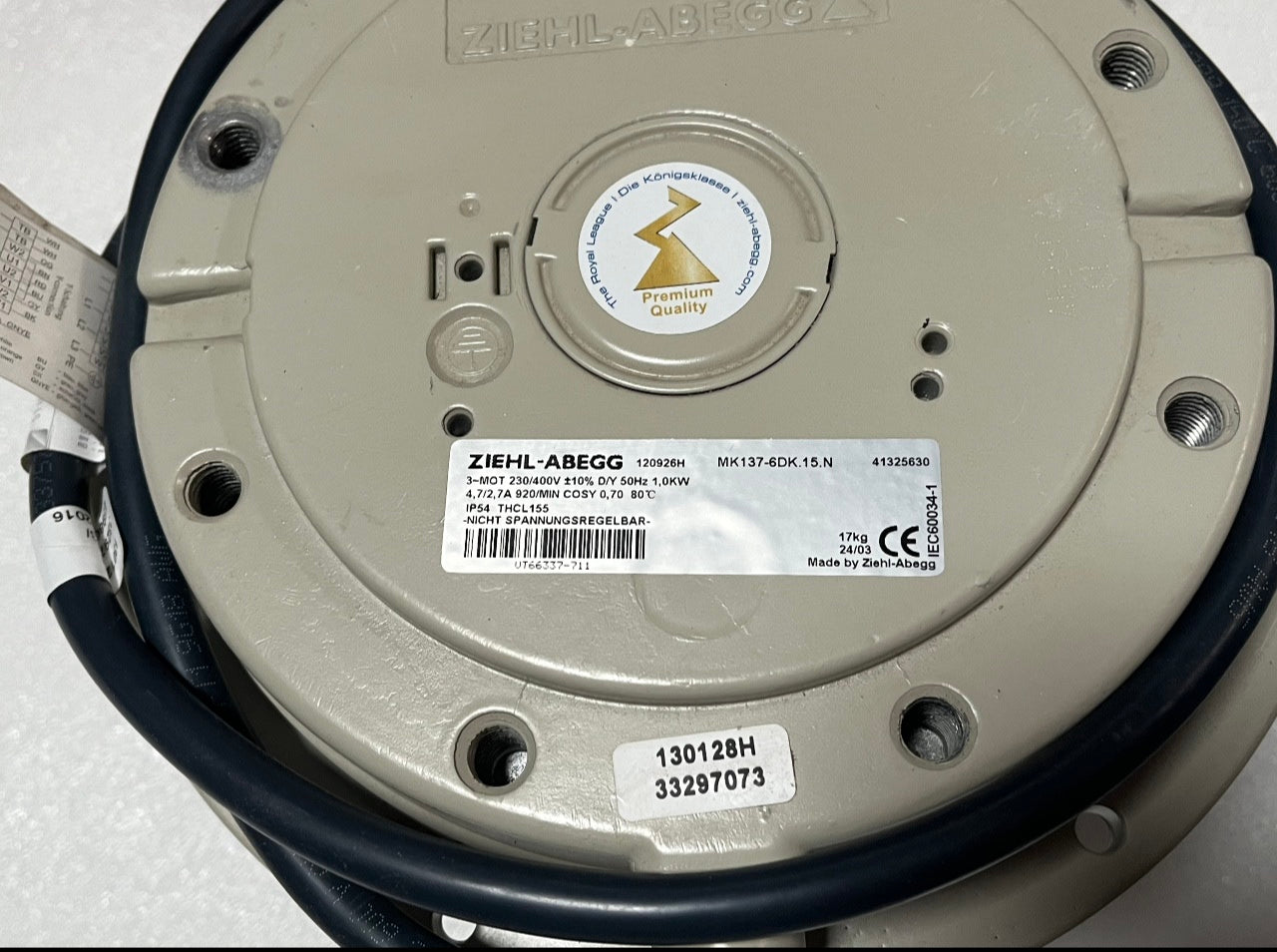 MK137-6DK.15.N ZIEHL-ABEGG Centrifugal Motor Fan 3~230/400V 1.0kW 2.7/4.7A 920rpm