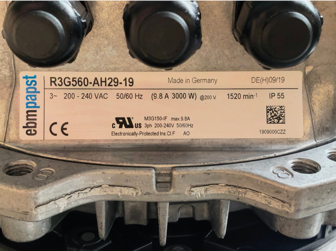 R3G560-AH29-19 ebm-papst centrifugal fan 3.0kW 200/240V 9.8A 1520rpm